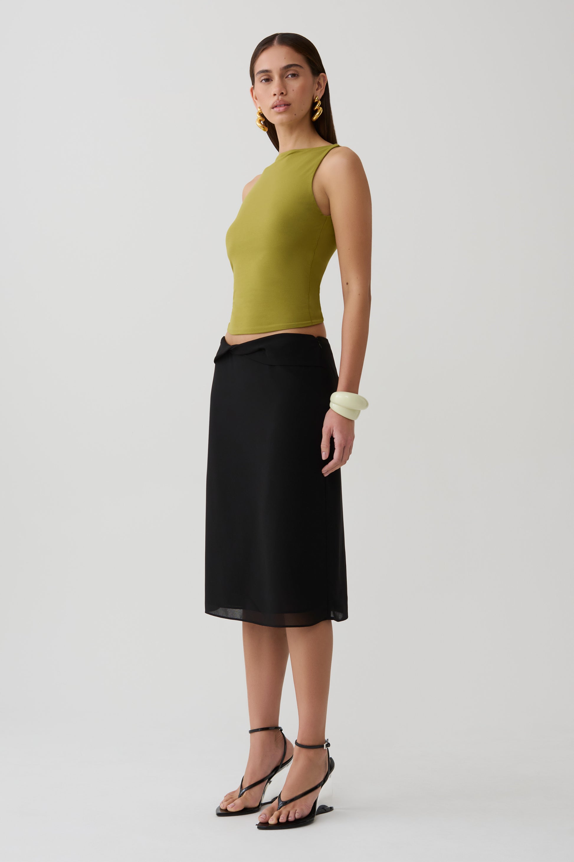 Yura Backless Twist Top - Martini Olive #4