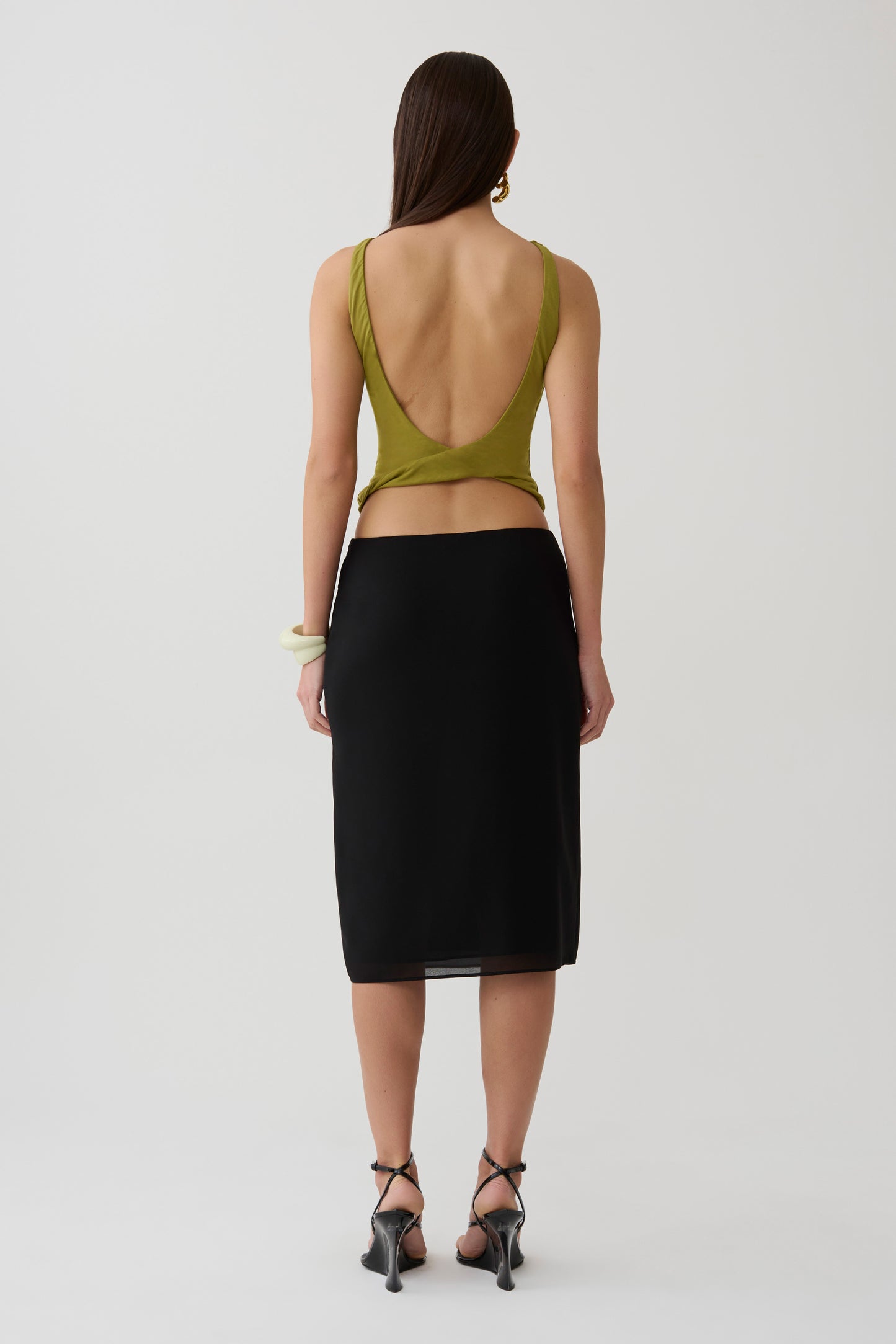 Yura Backless Twist Top - Martini Olive