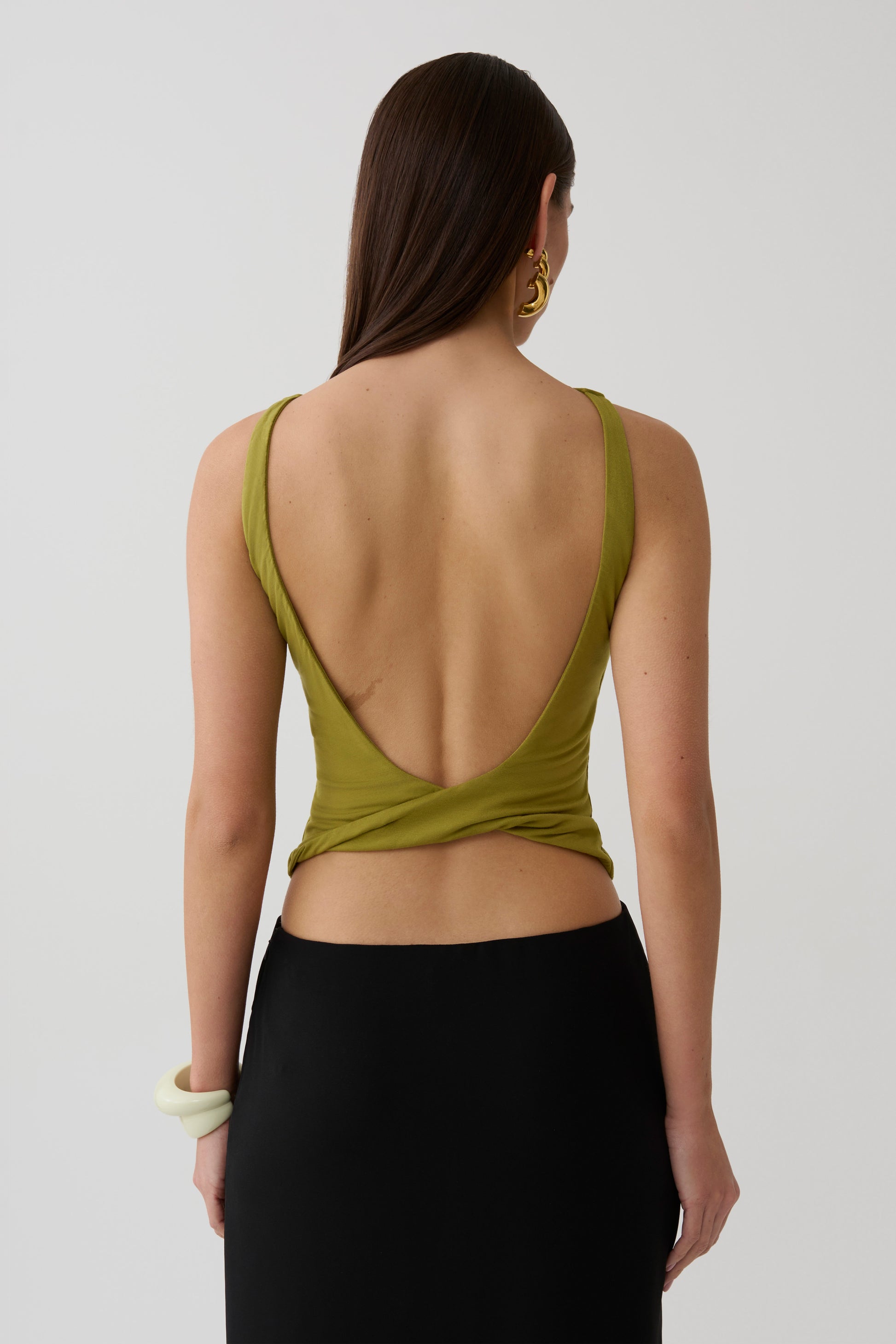 Yura Backless Twist Top - Martini Olive #2