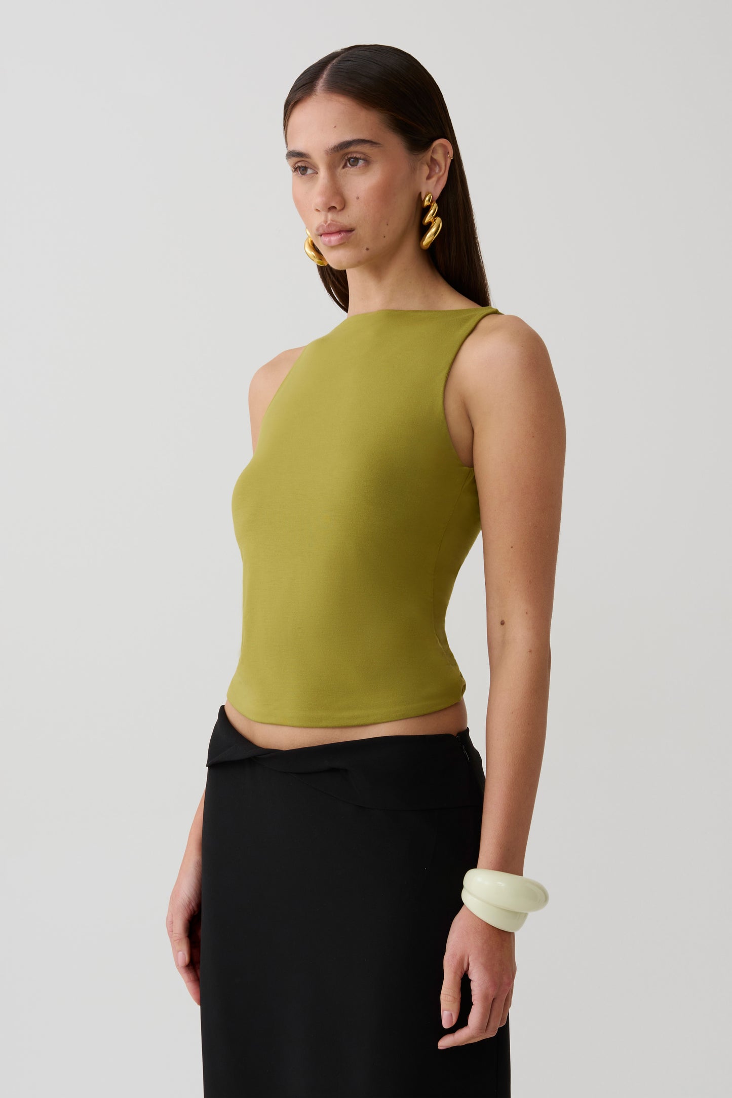 Yura Backless Twist Top - Martini Olive
