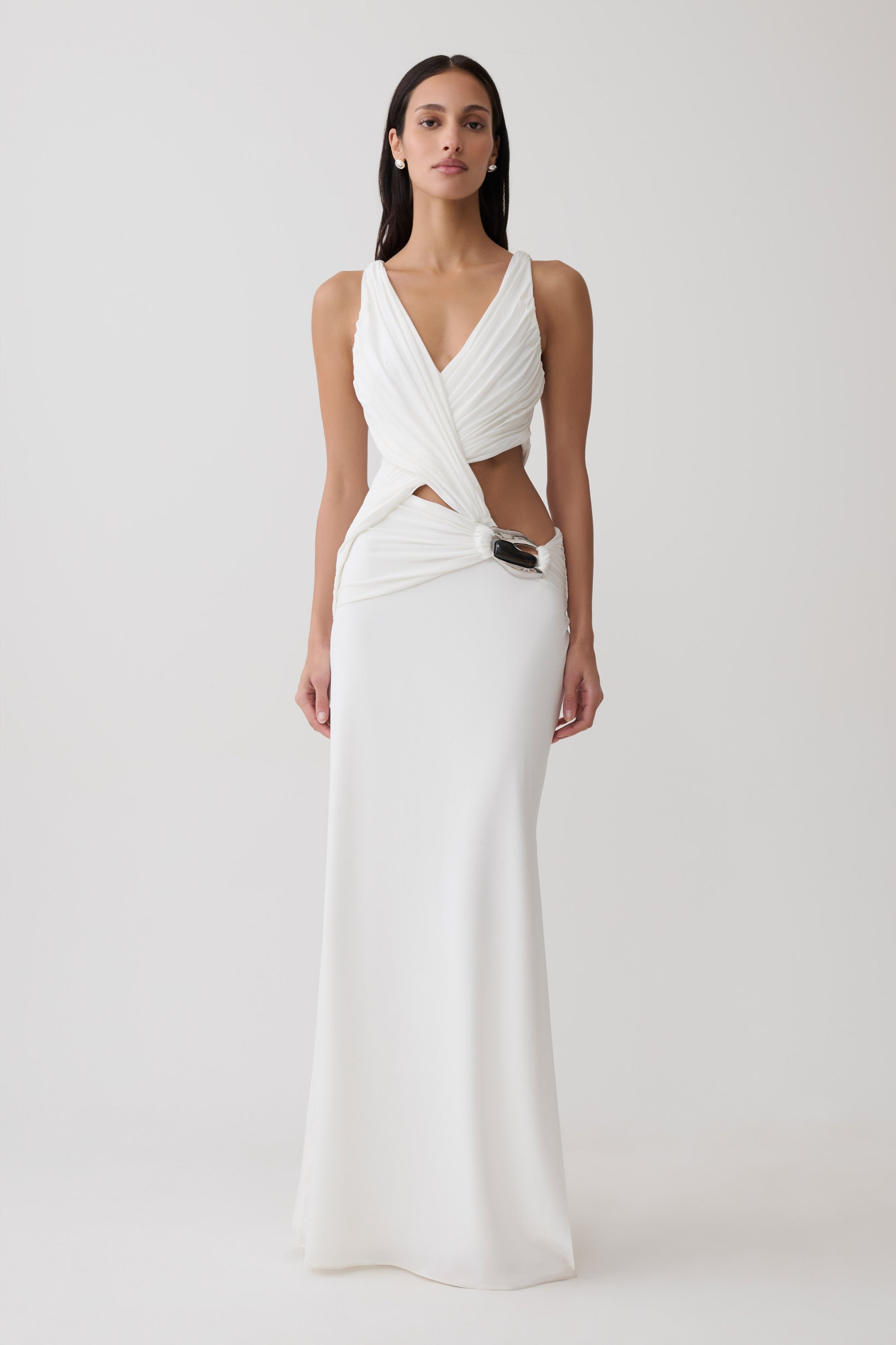 Klein Draped Jersey Gown With Hardware - White #2