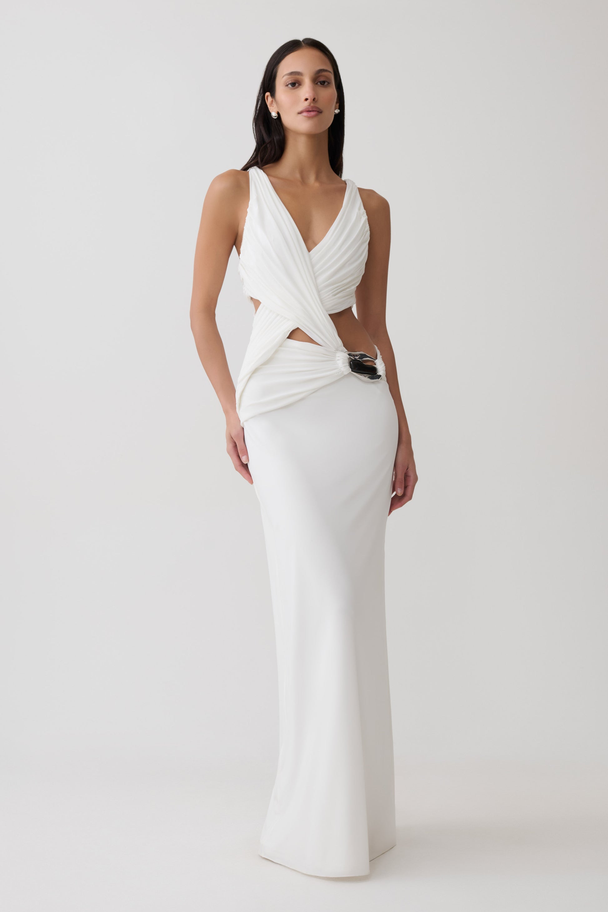 Klein Draped Jersey Gown With Hardware - White #6
