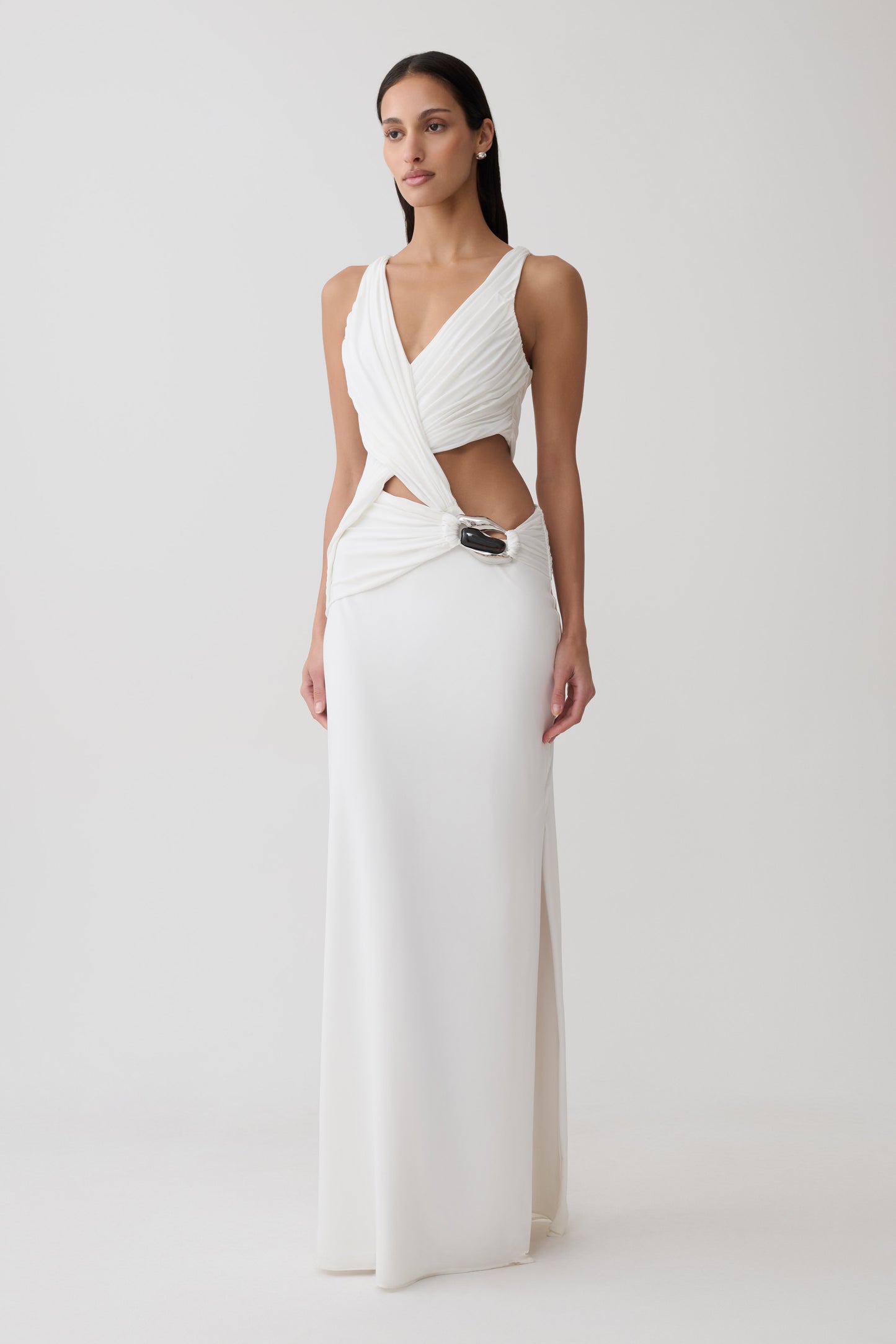 Klein Draped Jersey Gown With Hardware - White