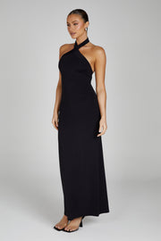 Kimberley Recycled Nylon Halter Maxi Dress - Black