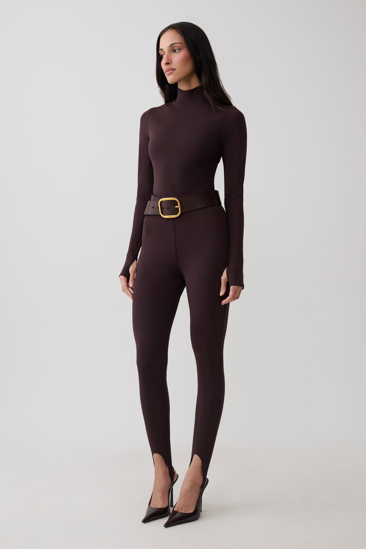 Almira Jersey Stirrup Leggings - Chocolate