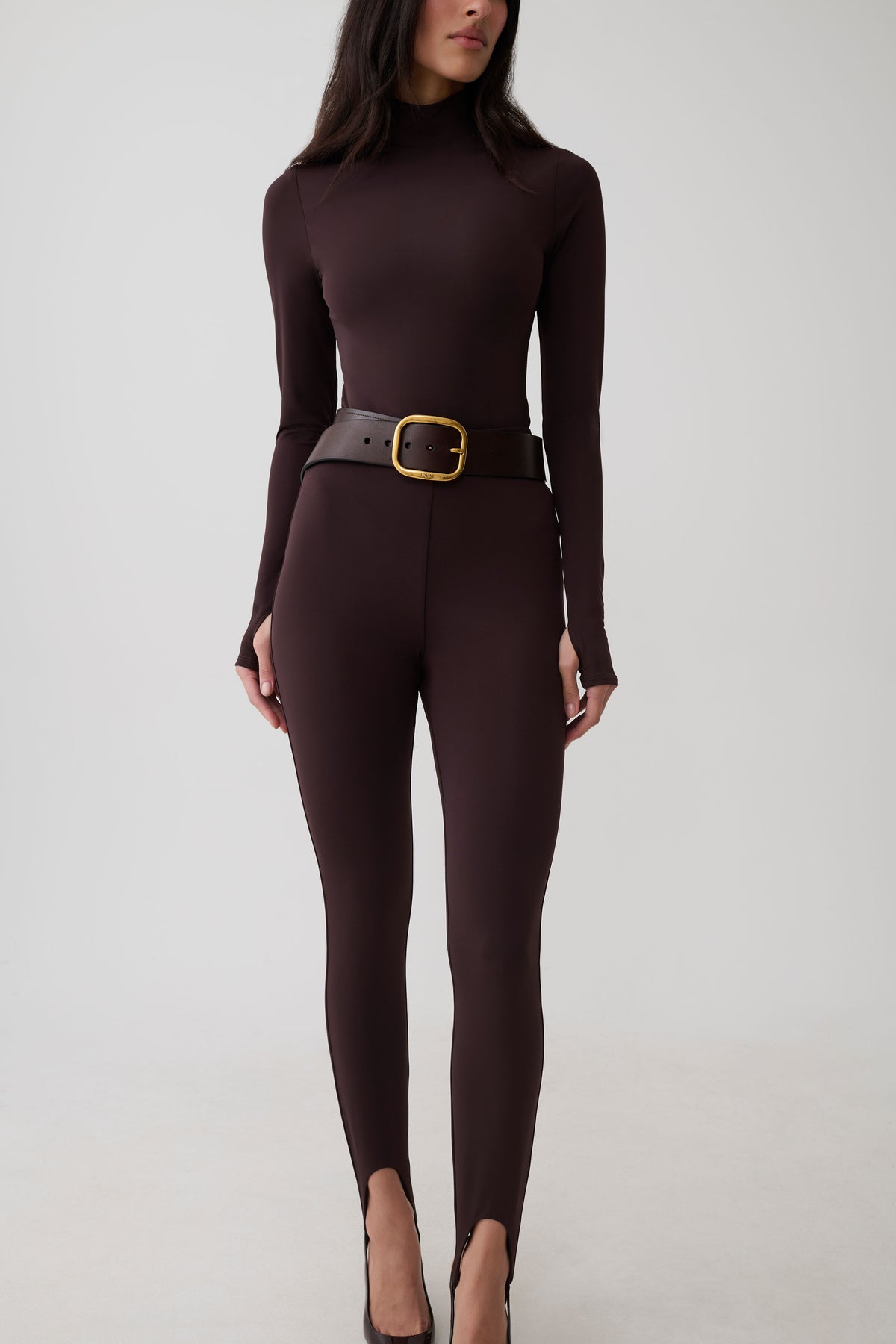 Almira Jersey Stirrup Leggings - Chocolate