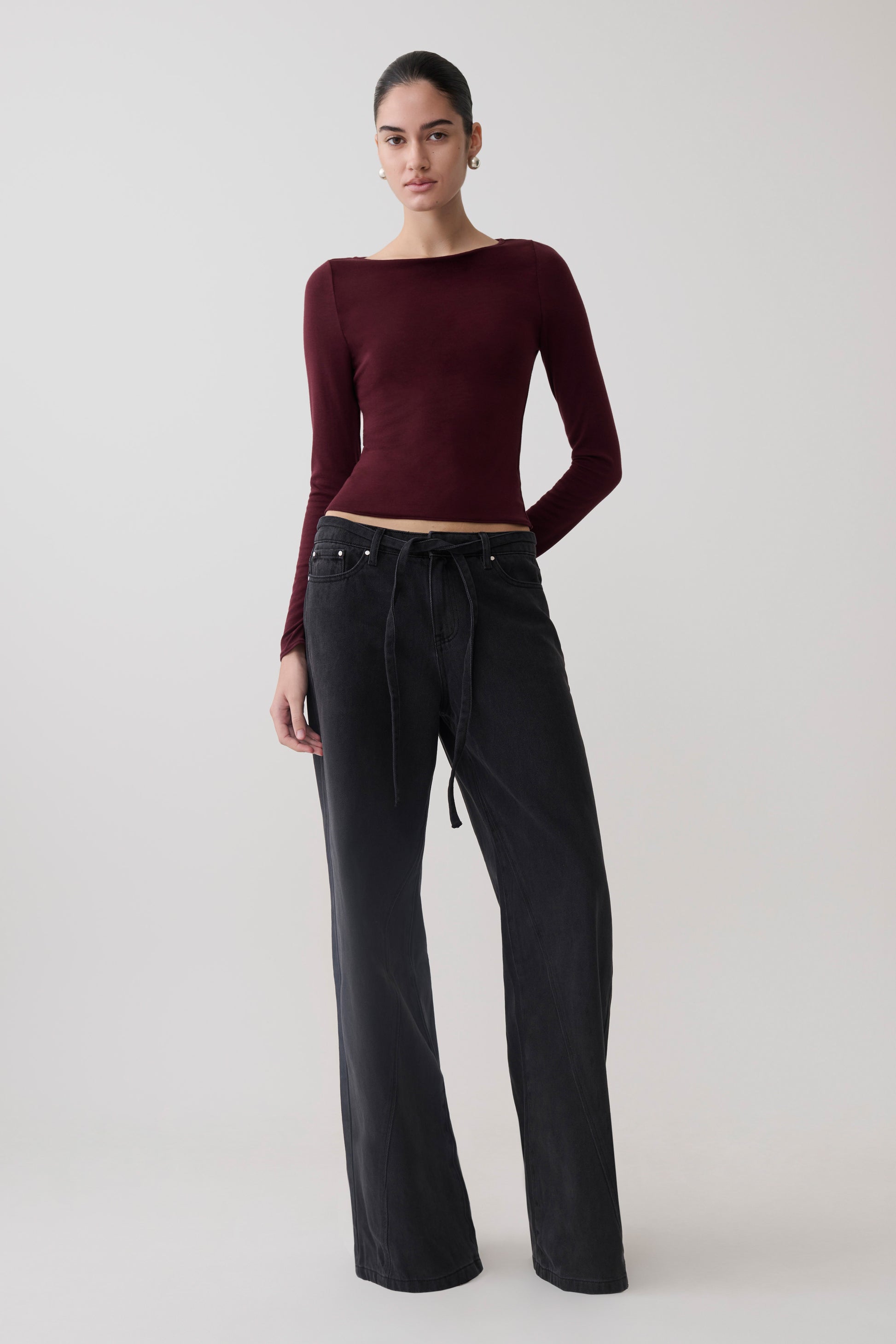 Coraline Long Sleeve Sheer Top - Burgundy #8