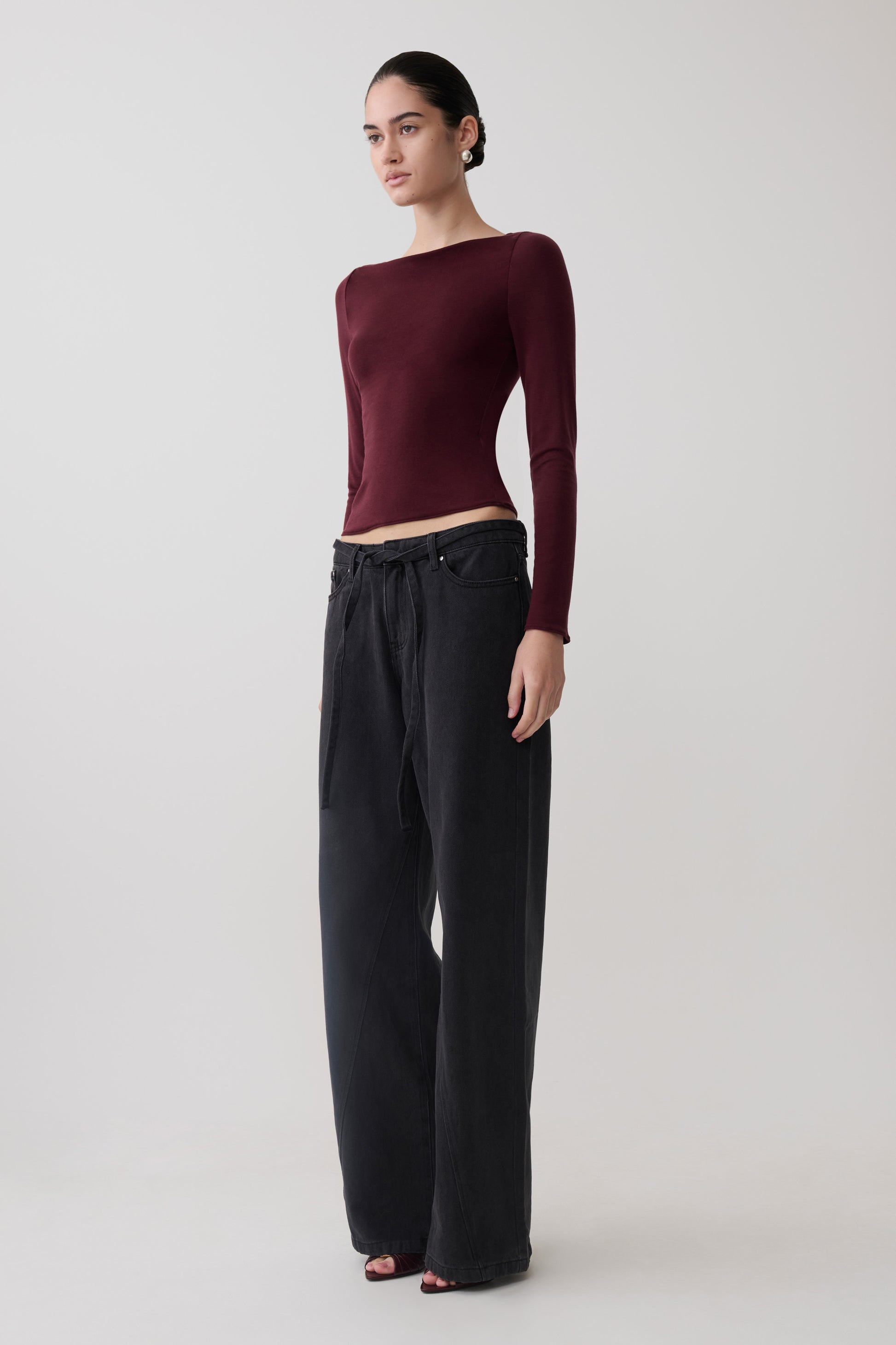 Coraline Long Sleeve Sheer Top - Burgundy #6
