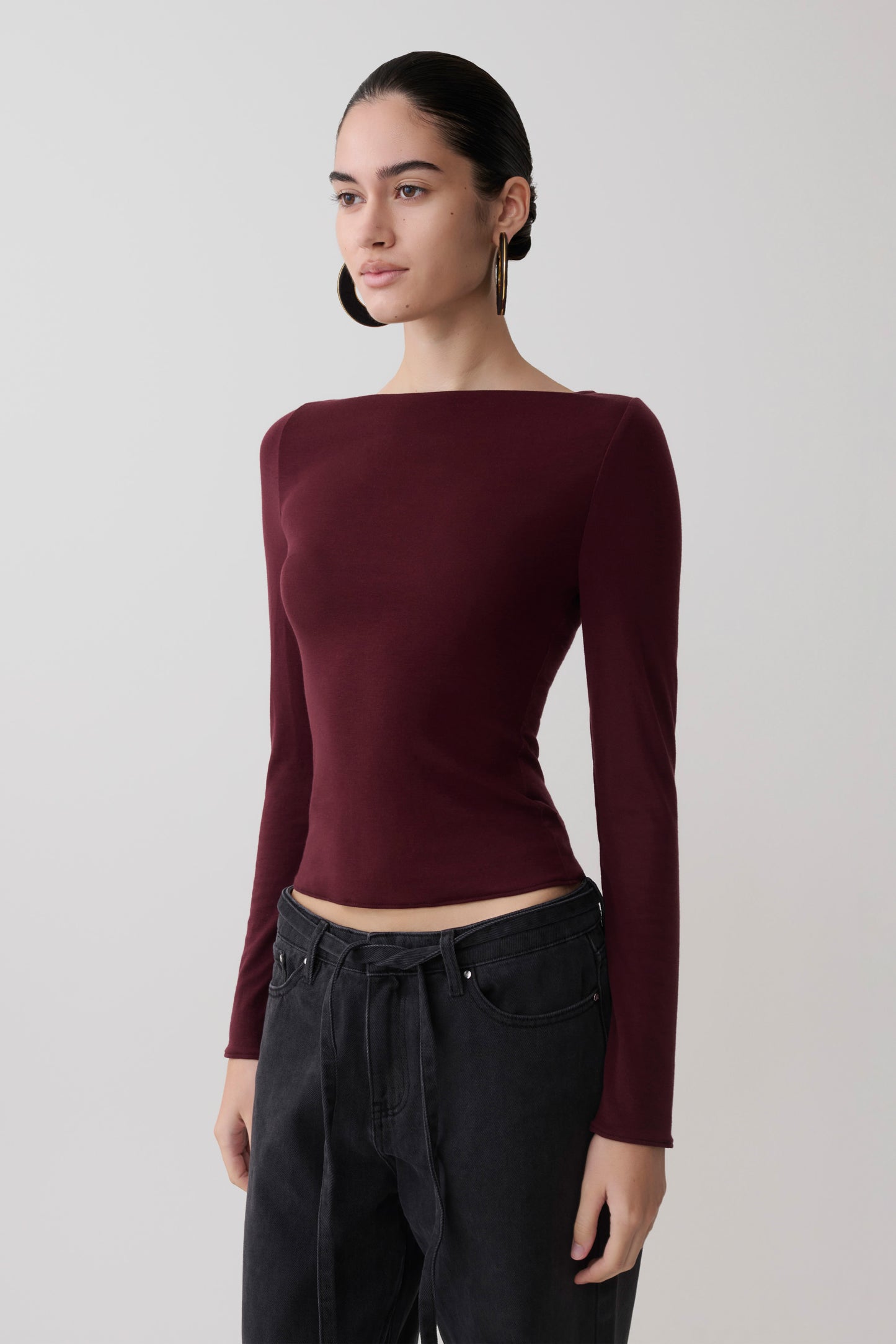 Coraline Long Sleeve Sheer Top - Burgundy