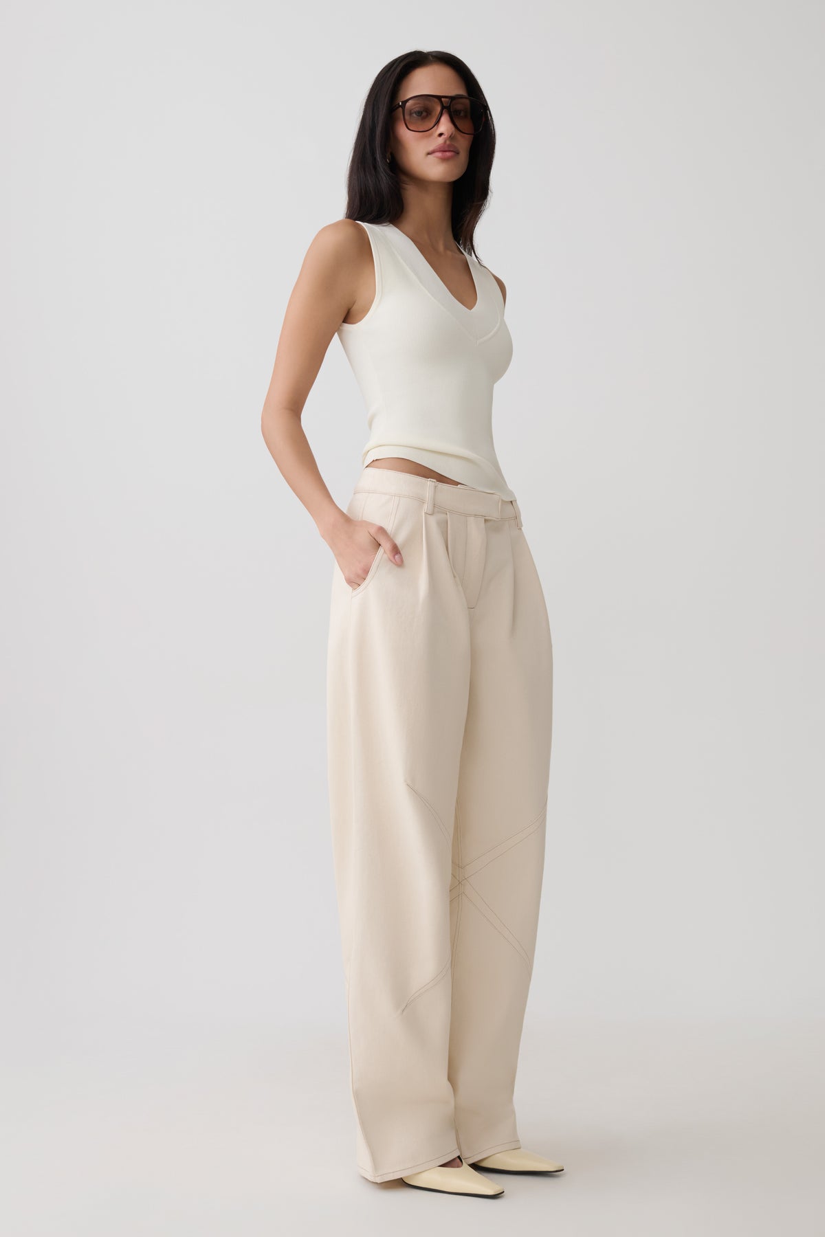 Dane Barrel Leg Denim Pants - Cream #4