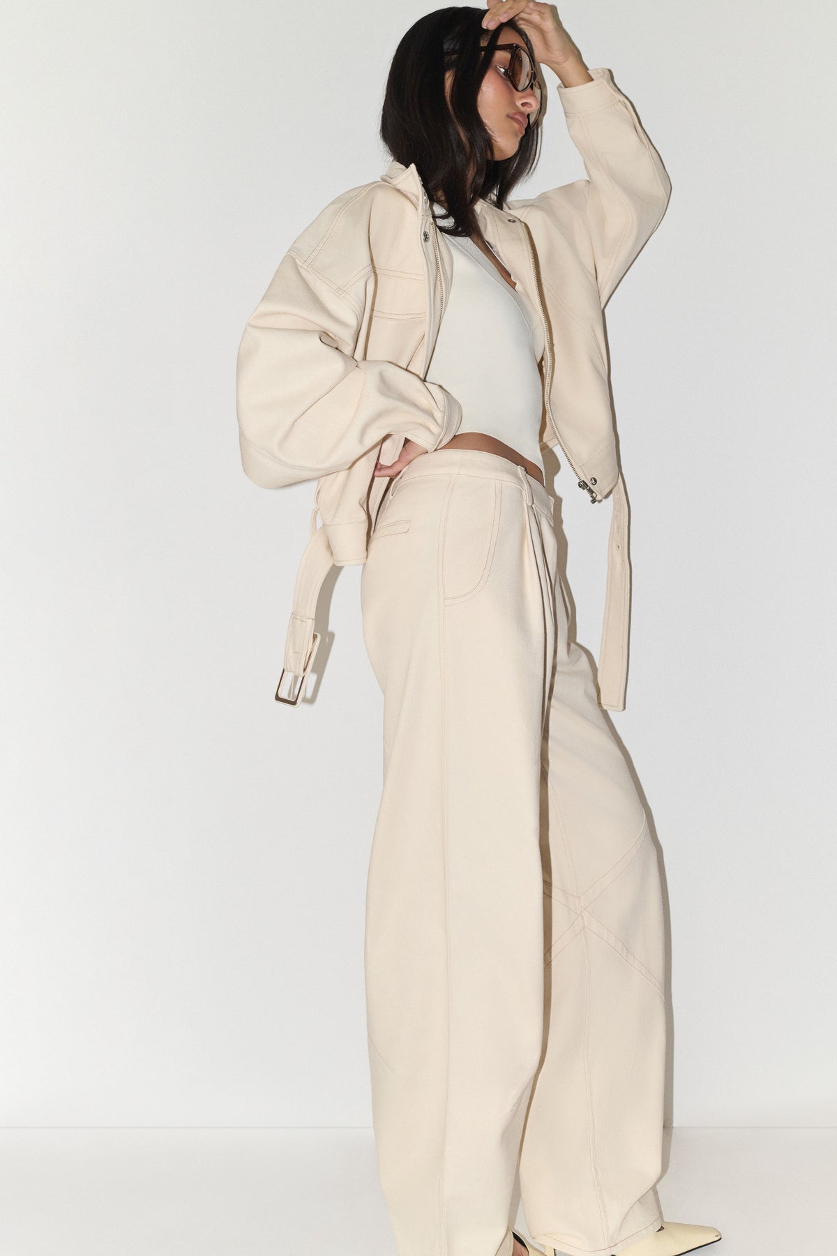 Dane Barrel Leg Denim Pants - Cream #3