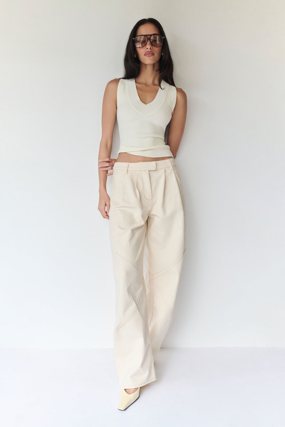 Dane Barrel Leg Denim Pants - Cream