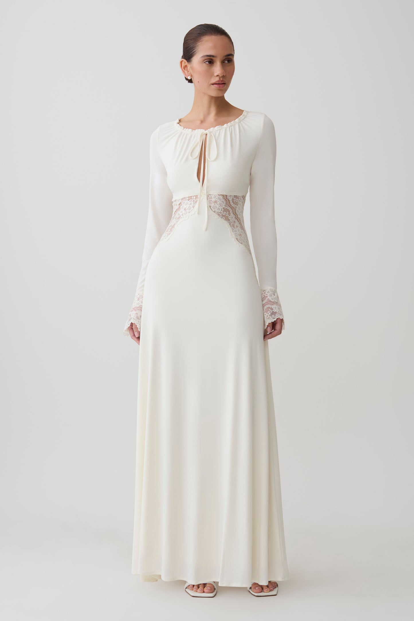 Elethea Lace Slinky Maxi Dress - Ivory