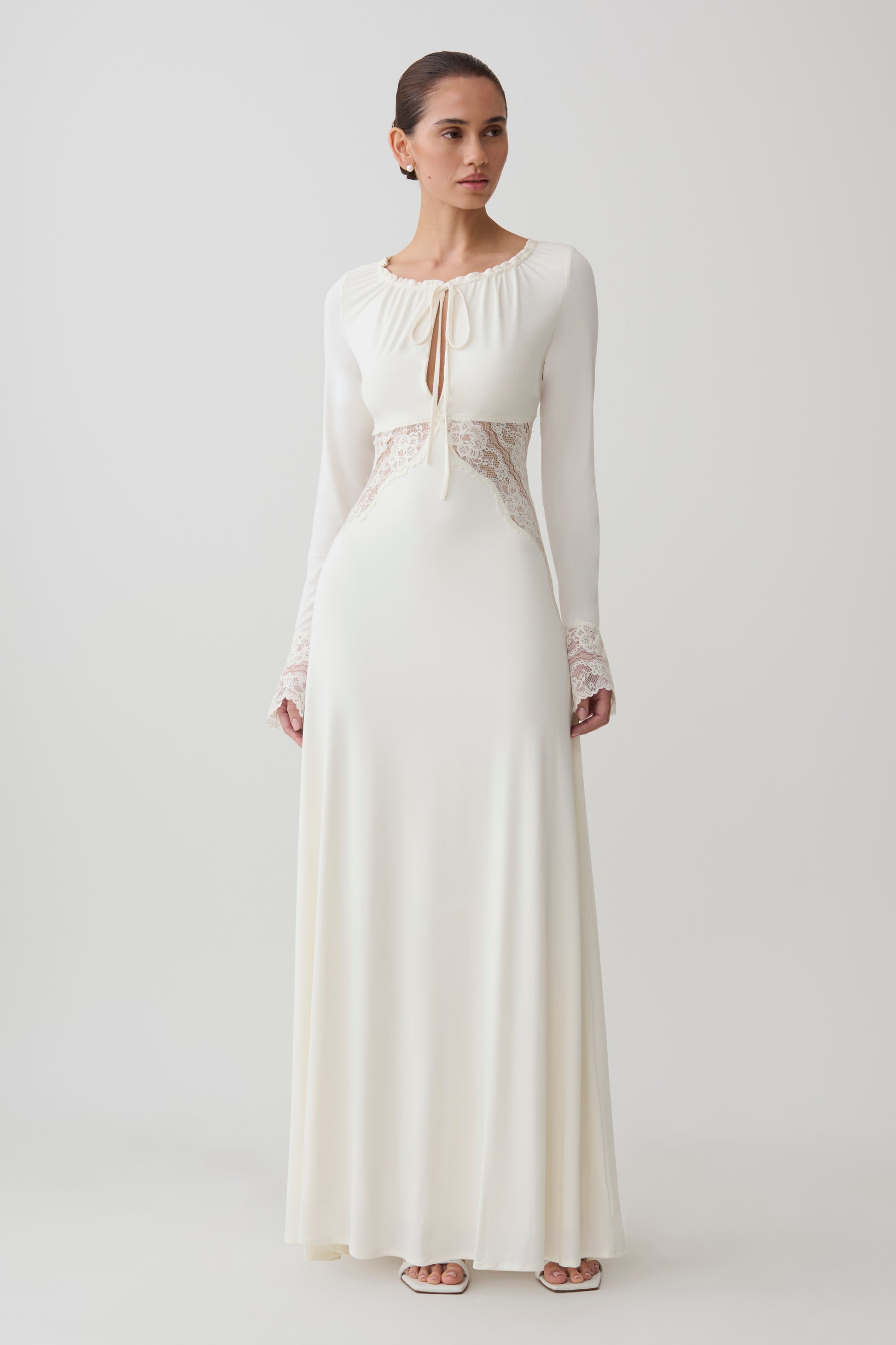 Elethea Lace Slinky Maxi Dress - Ivory #4
