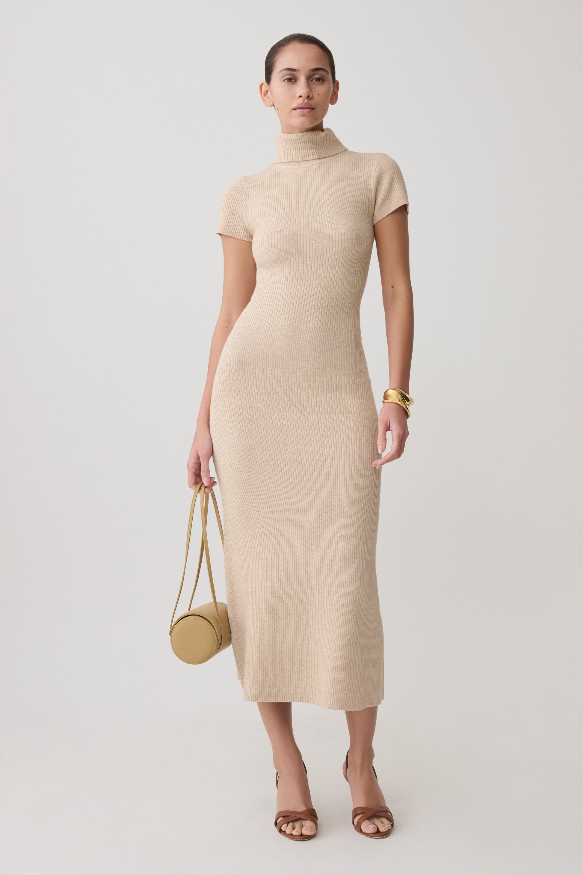 Goldie High Neck Knit Midi Dress - Camel #6