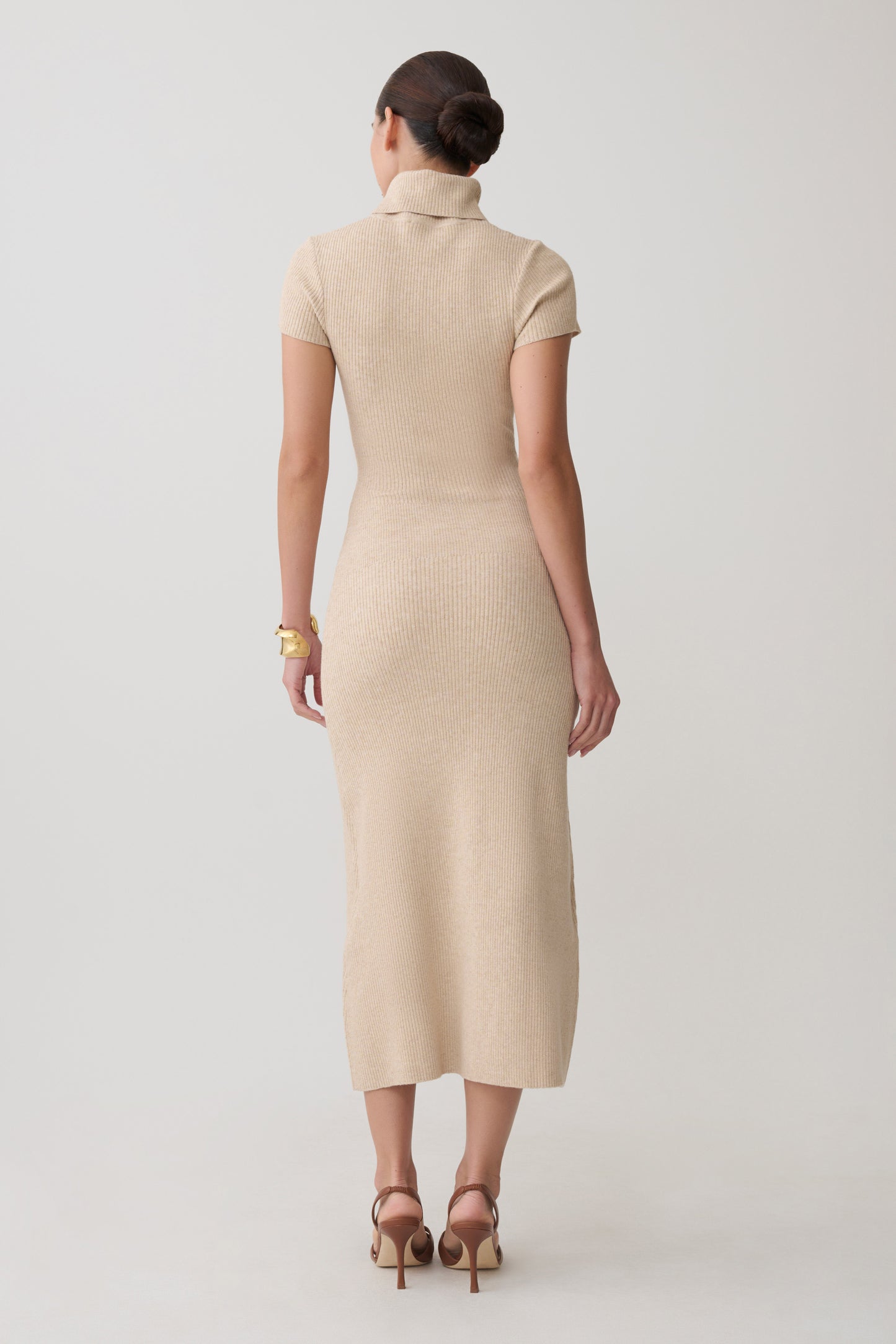 Goldie High Neck Knit Midi Dress - Camel