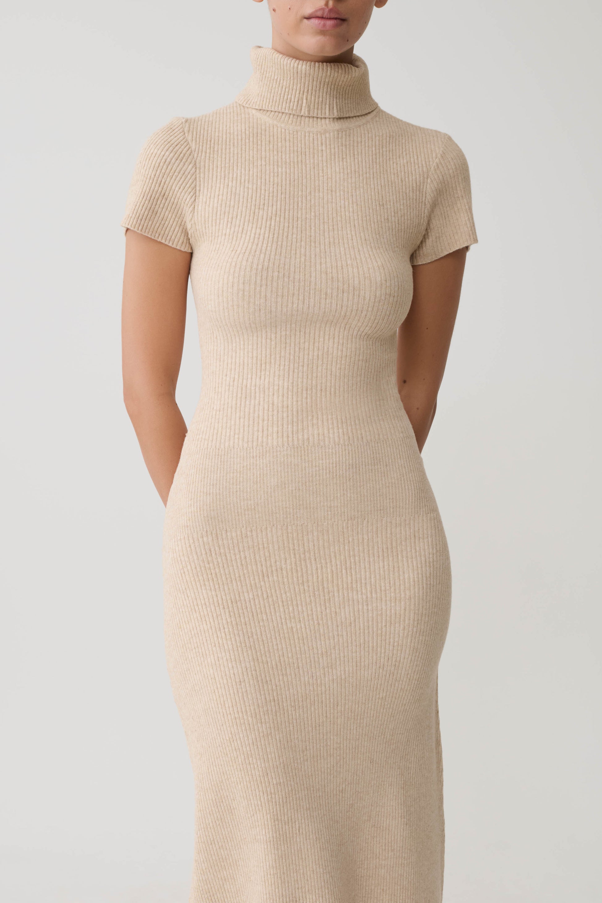 Goldie High Neck Knit Midi Dress - Camel #3