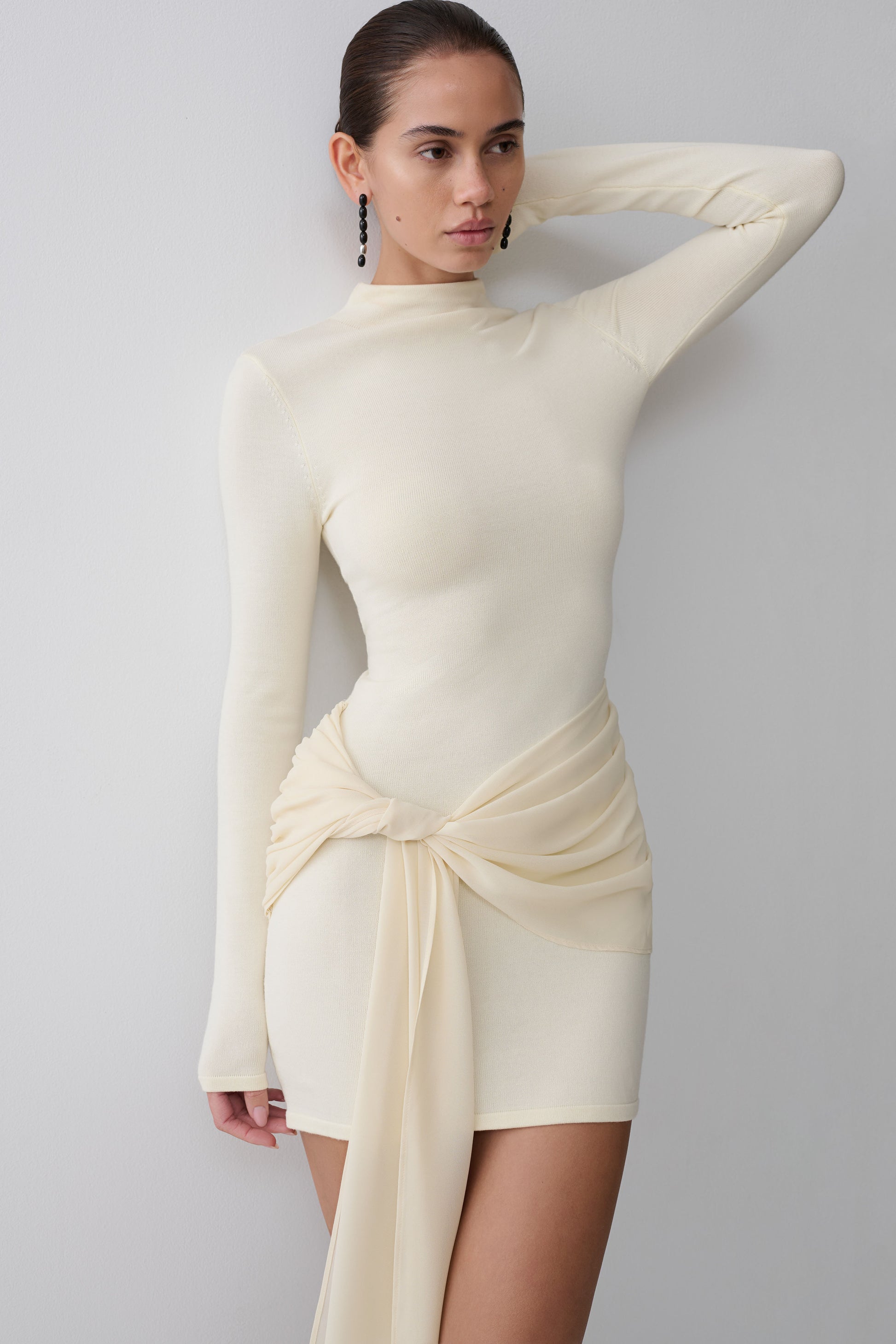 Grayson Knit Chiffon Mini Dress - Buttercream #3