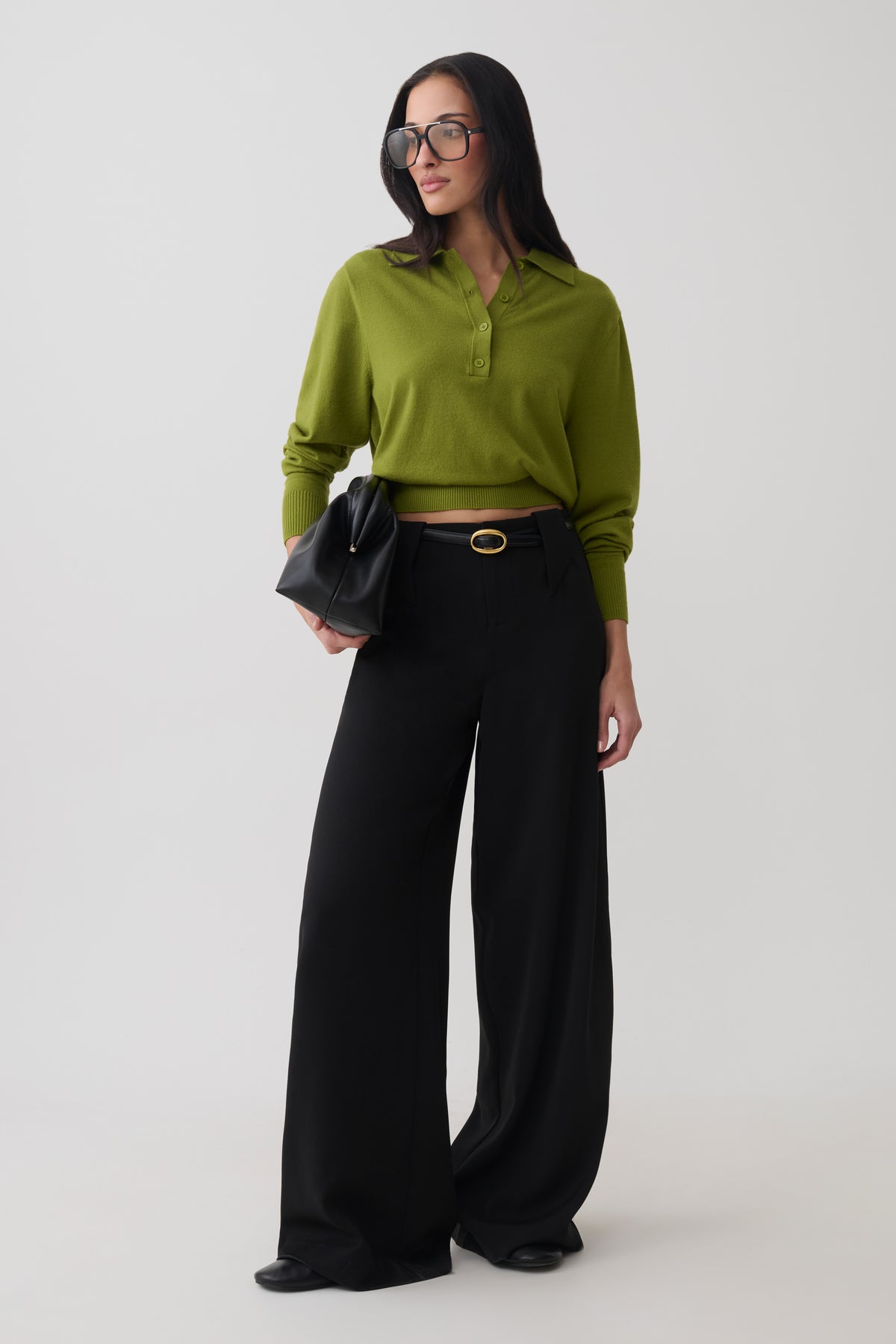 Logan Knit Top With Shoulder Pads - Olive #2