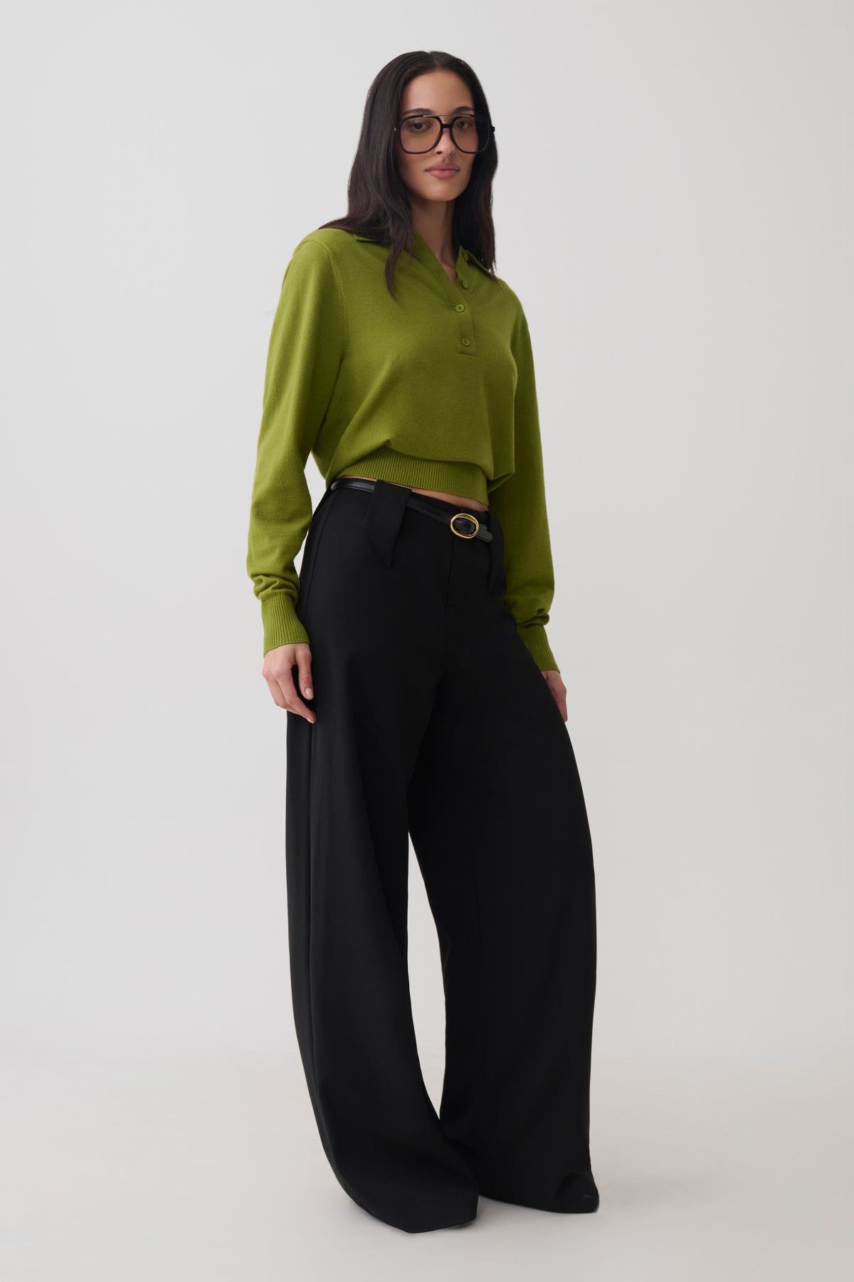 Logan Knit Top With Shoulder Pads - Olive #5