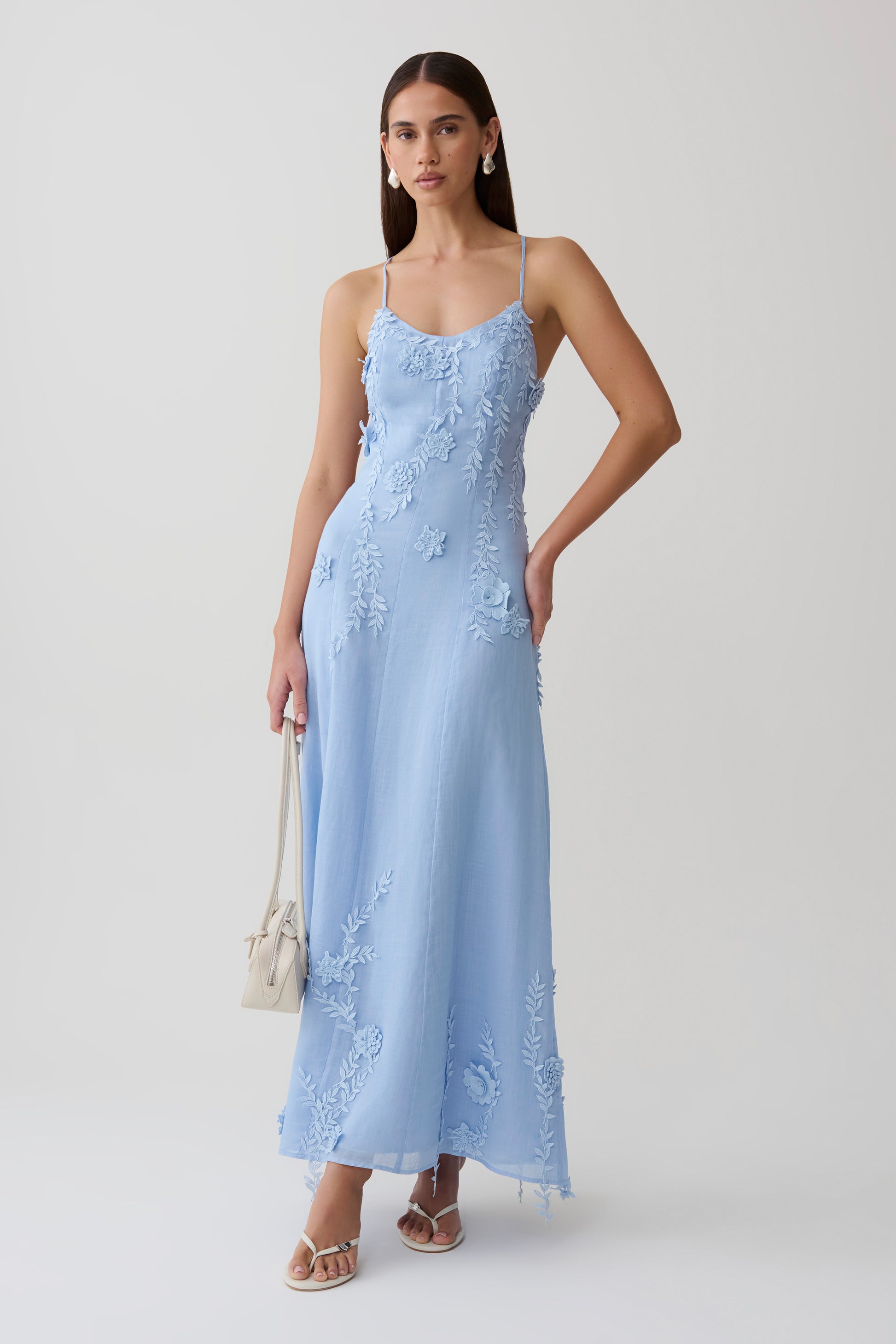 Odette Floral Lace Midi Dress - Pale Blue #5
