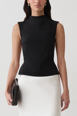 Rhys High Neck Open Back Top - Black