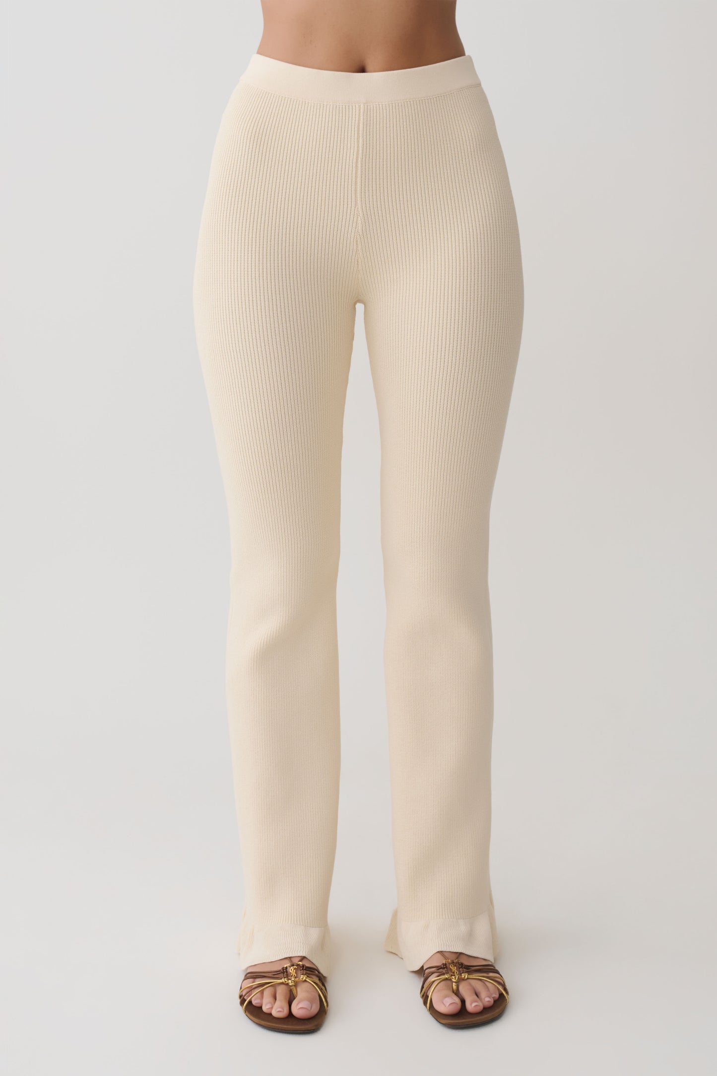 Suzie Ribbed Flared Pants - Ivory