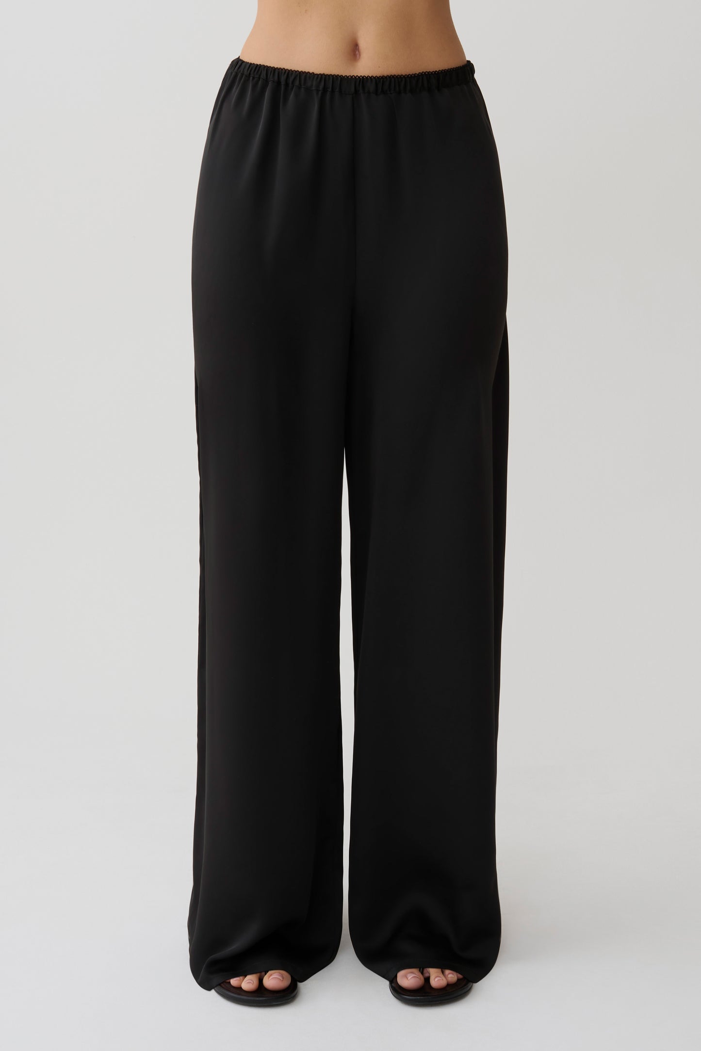 Alysa Satin And Lace Straight Pants - Black