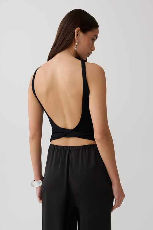 Yura Backless Twist Top - Black