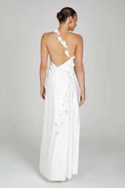 Rebecca One Shoulder Rose Maxi Dress - White