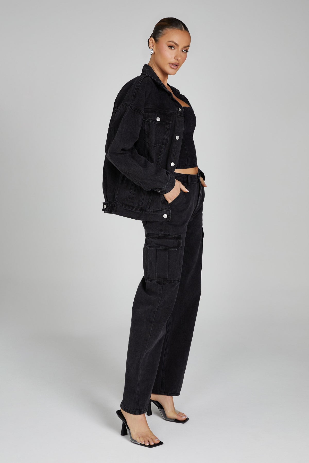 Sion Oversized Denim Jacket - Washed Black #5
