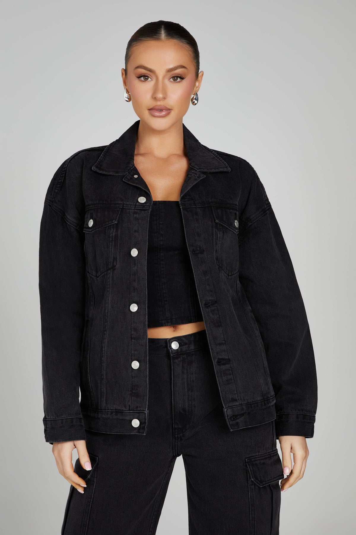 Sion Oversized Denim Jacket - Washed Black #8
