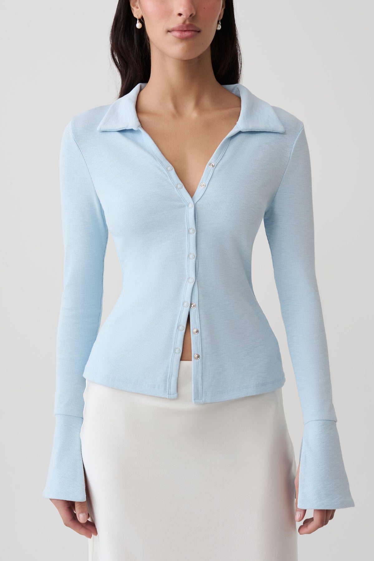 Analisa Button Down Long Sleeve Top - Pale Blue
