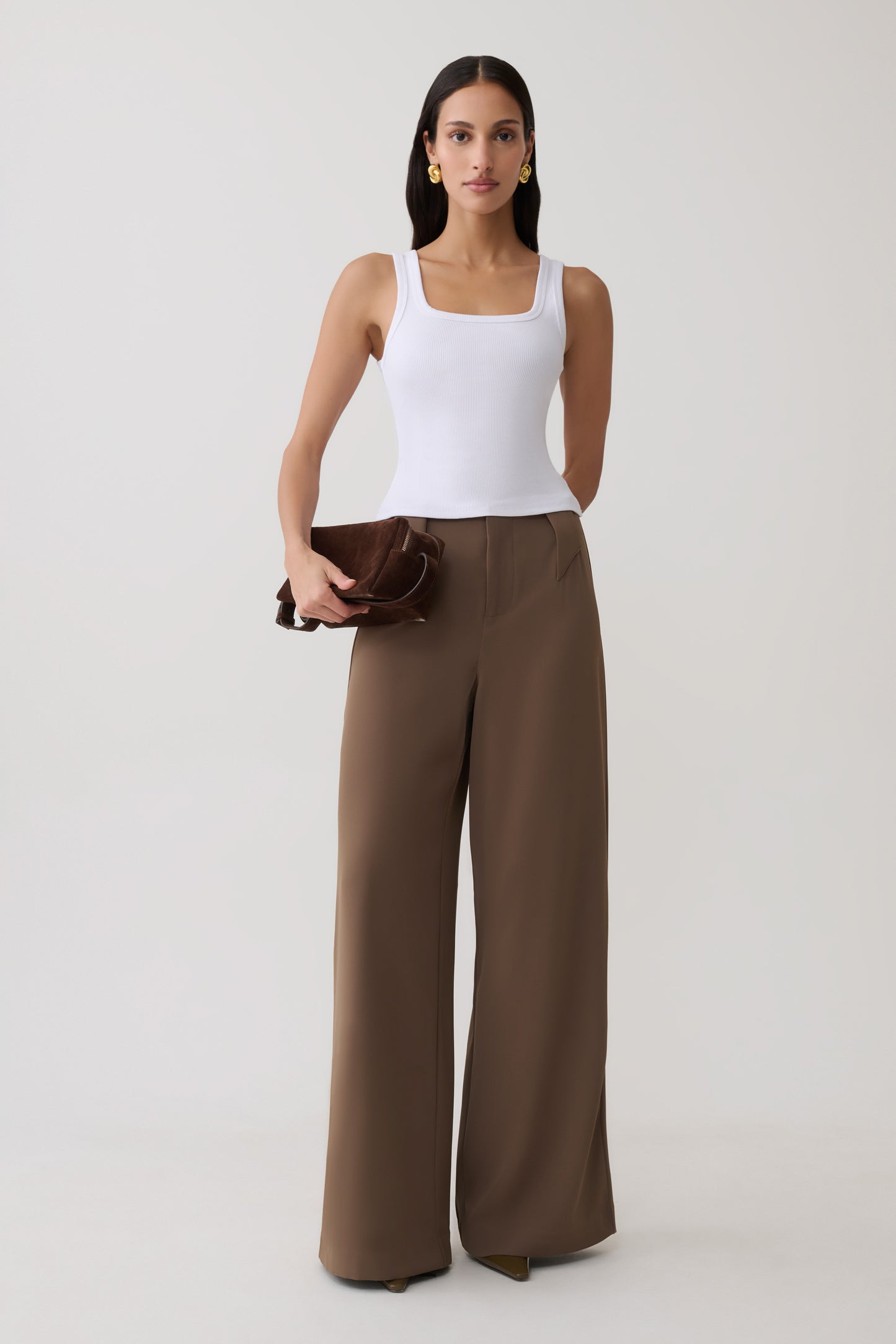 Arlo Wide Leg Suiting Trouser - Cacao Brown