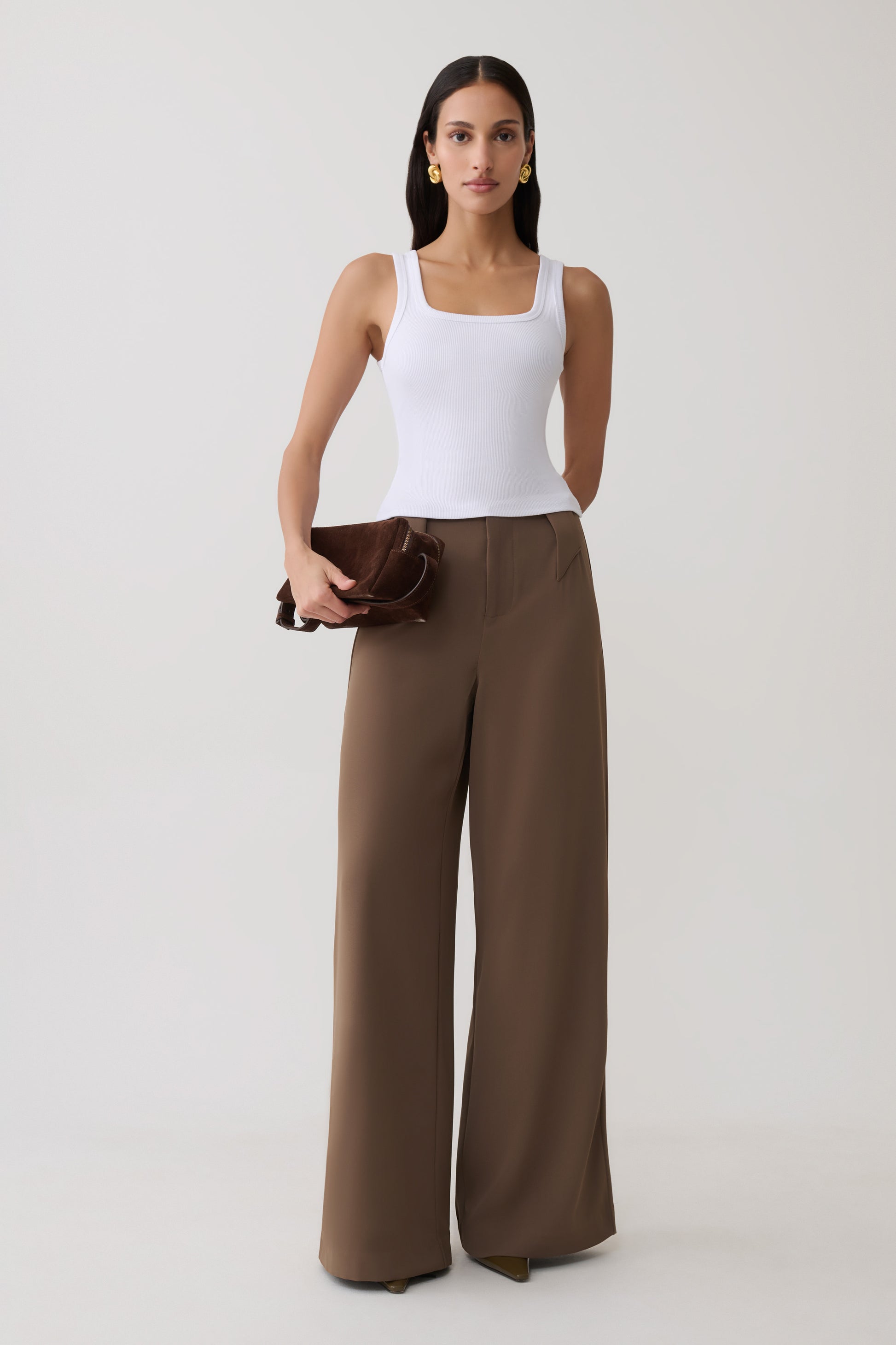 Arlo Wide Leg Suiting Trouser - Cacao Brown #3