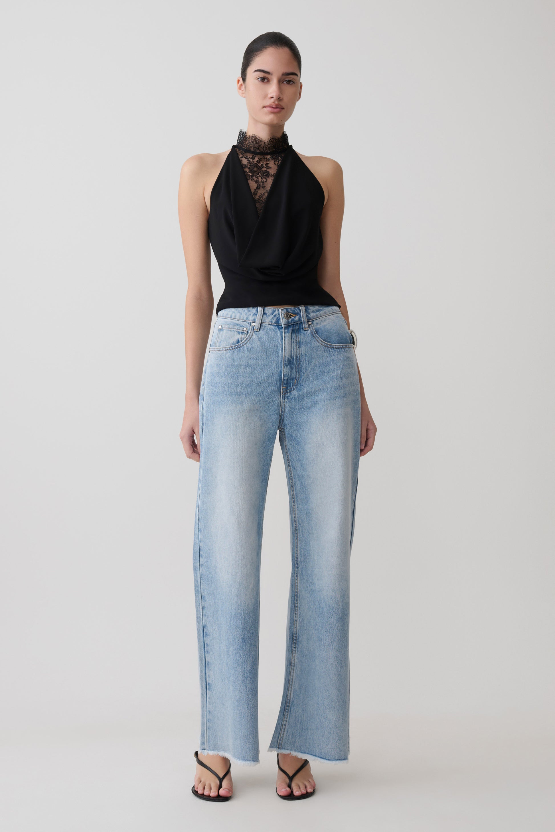 Arra Chiffon & Lace Halter Top - Black #9