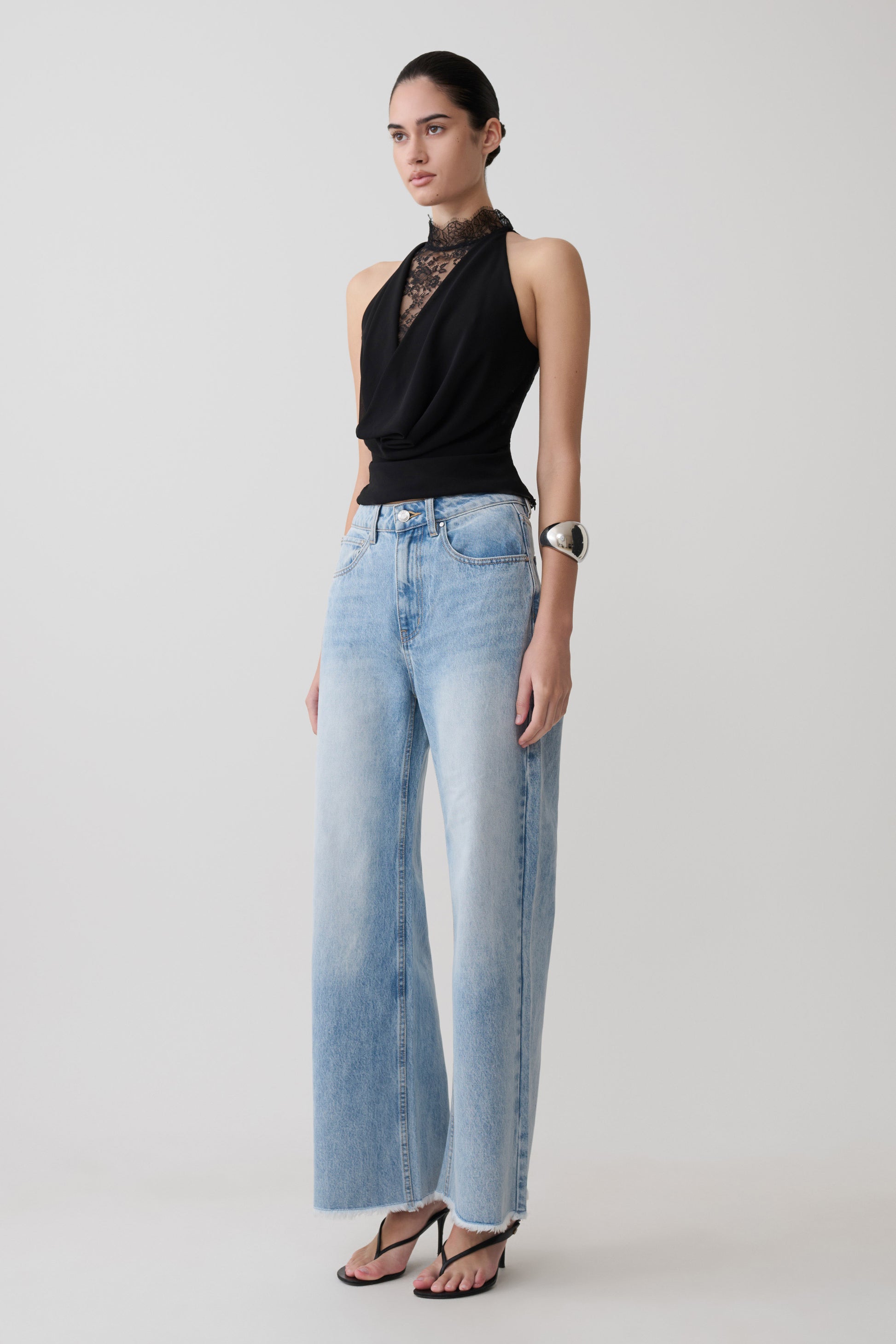 Arra Chiffon & Lace Halter Top - Black #6