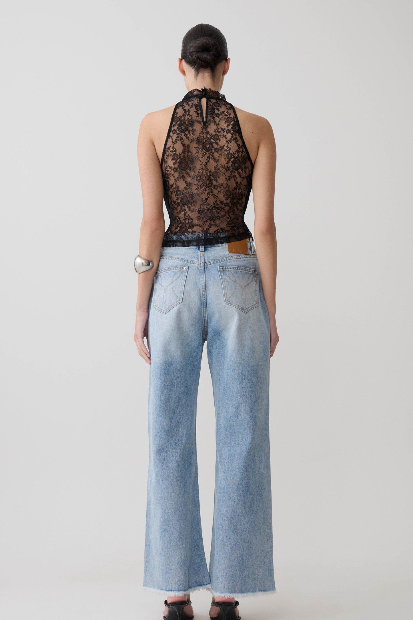Arra Chiffon & Lace Halter Top - Black