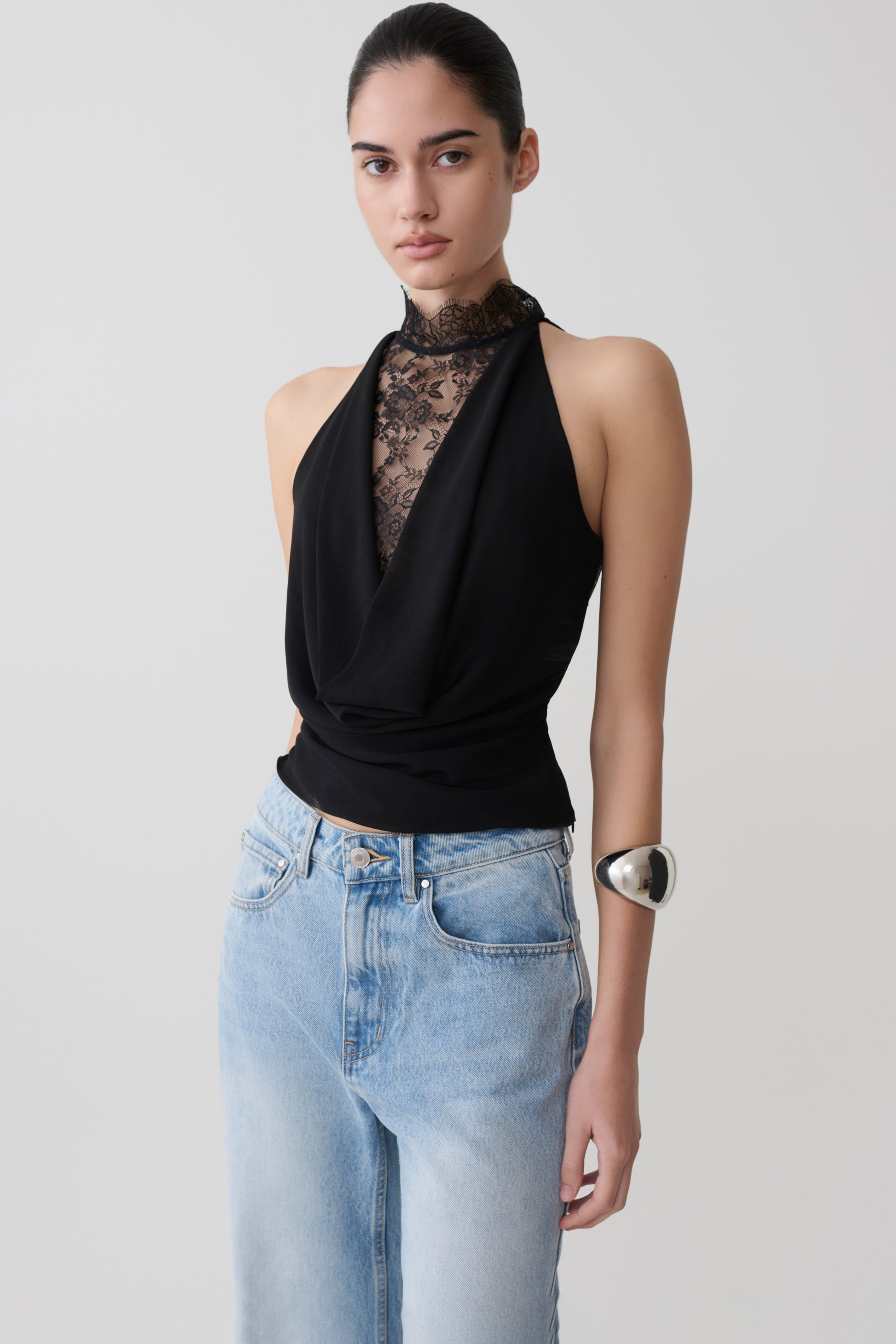 Arra Chiffon & Lace Halter Top - Black #4