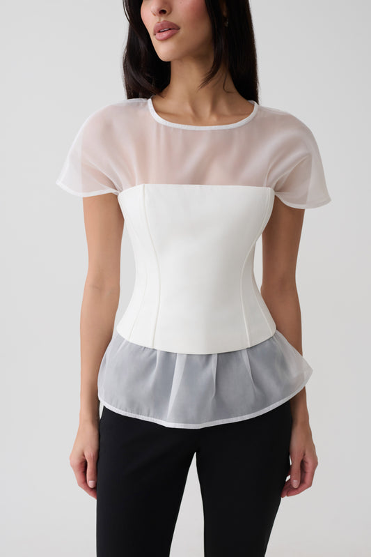 Belle Corset Sheer Short Sleeve Top - Ivory