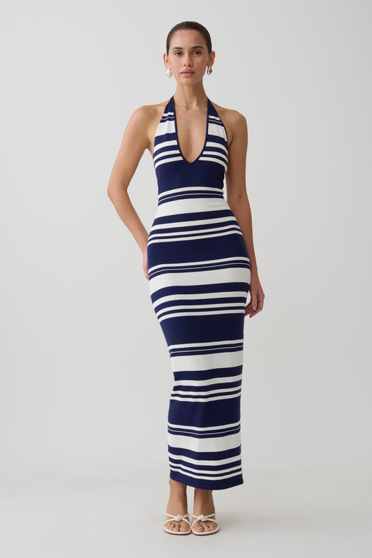Brienne Stripe Midi Dress - Navy/Ivory
