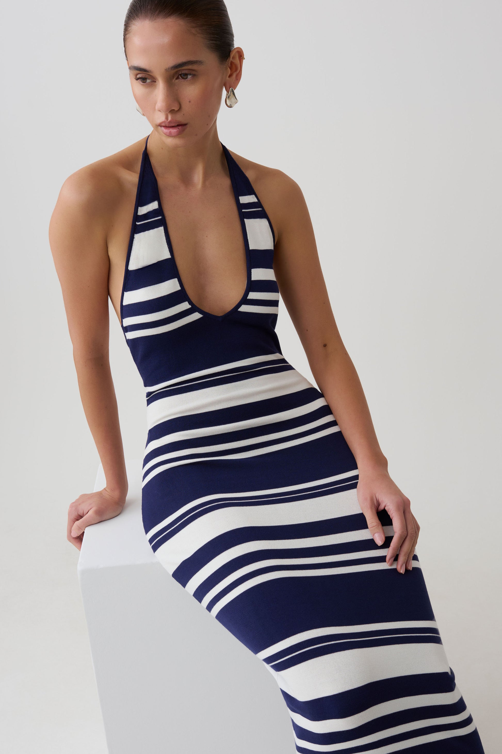 Brienne Stripe Midi Dress - Navy/Ivory #3