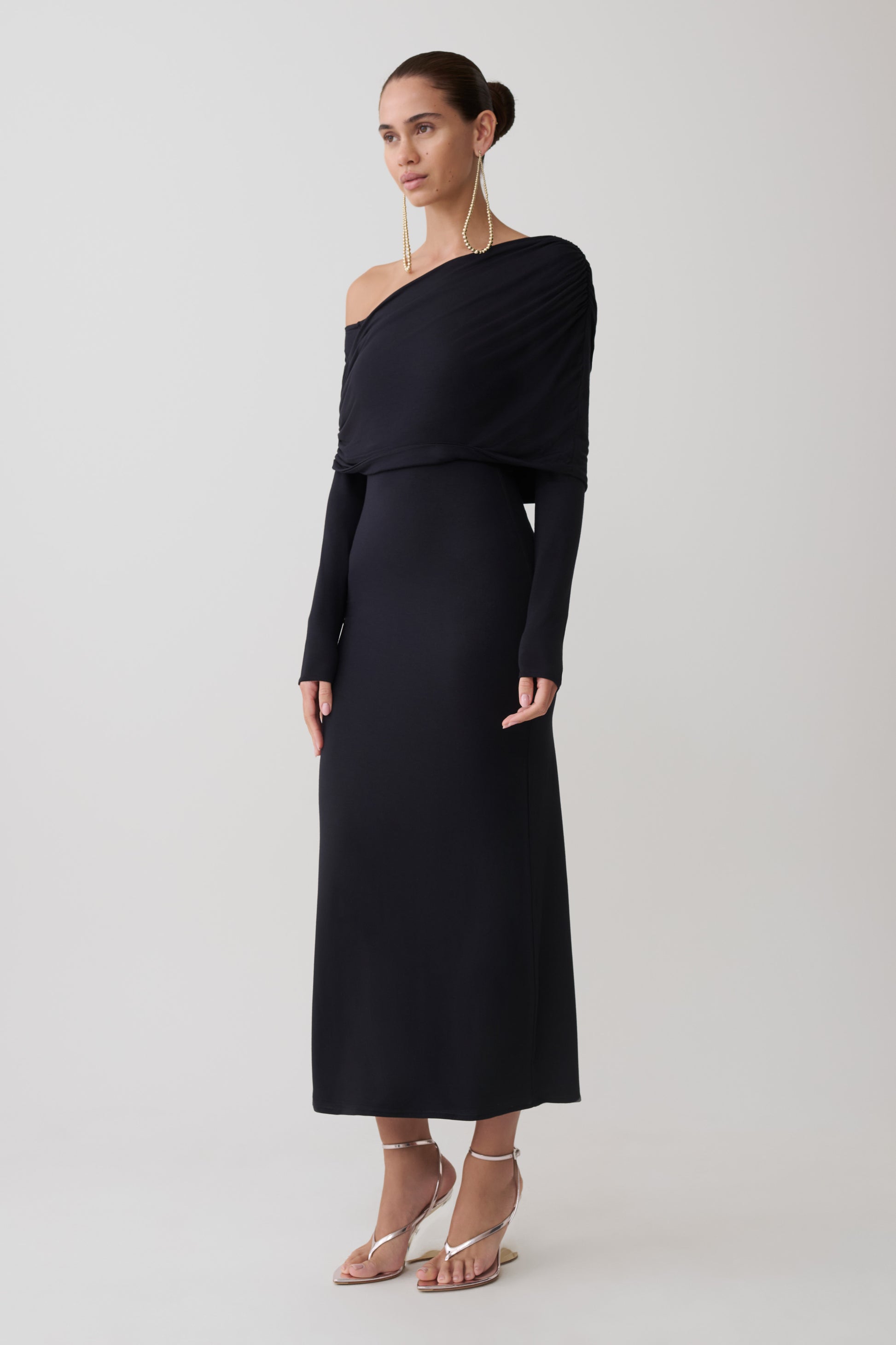 Corinna Modal One Shoulder Midi Dress - Black #3