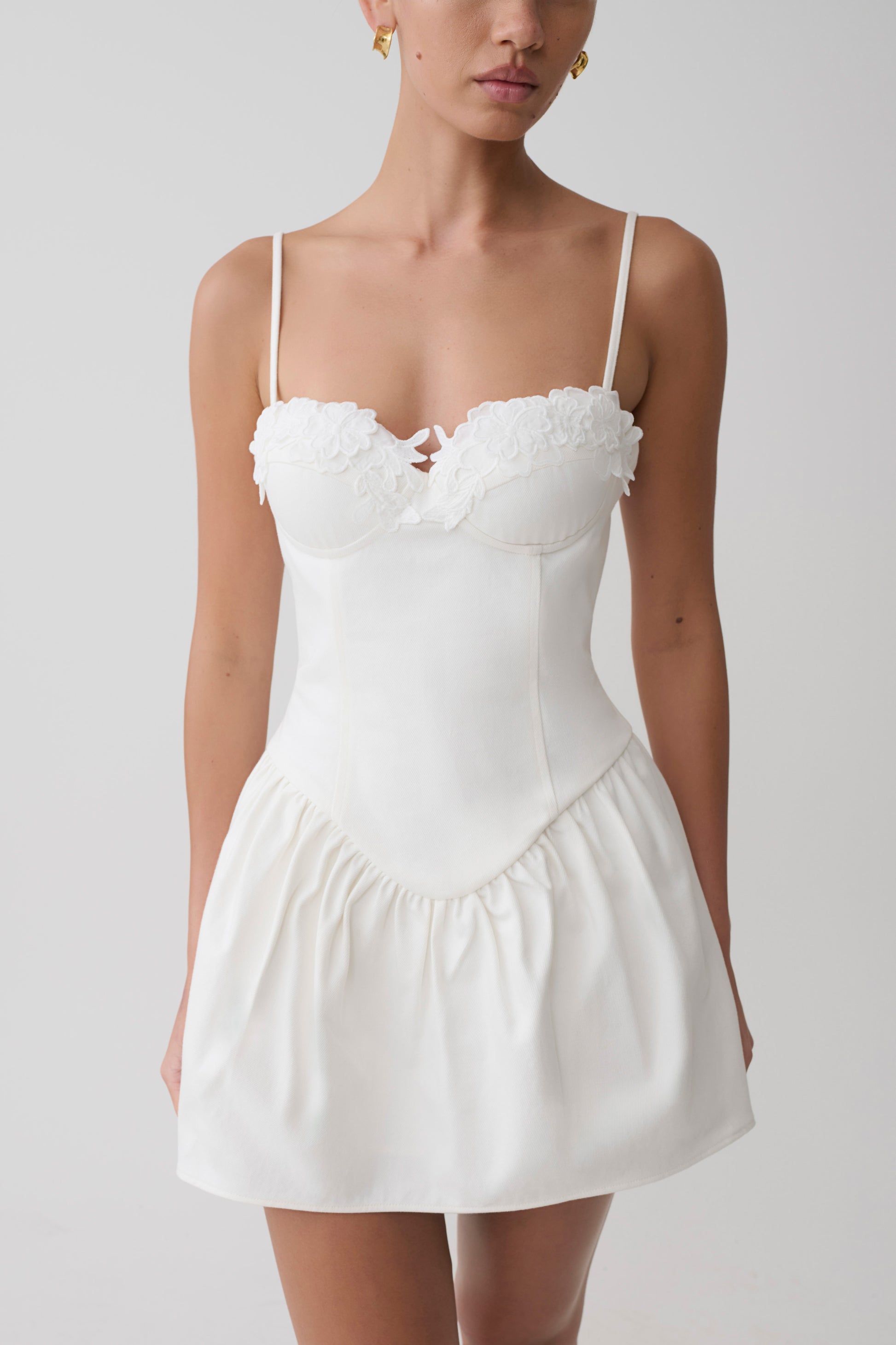 Emary Applique Denim Bustier - White #3