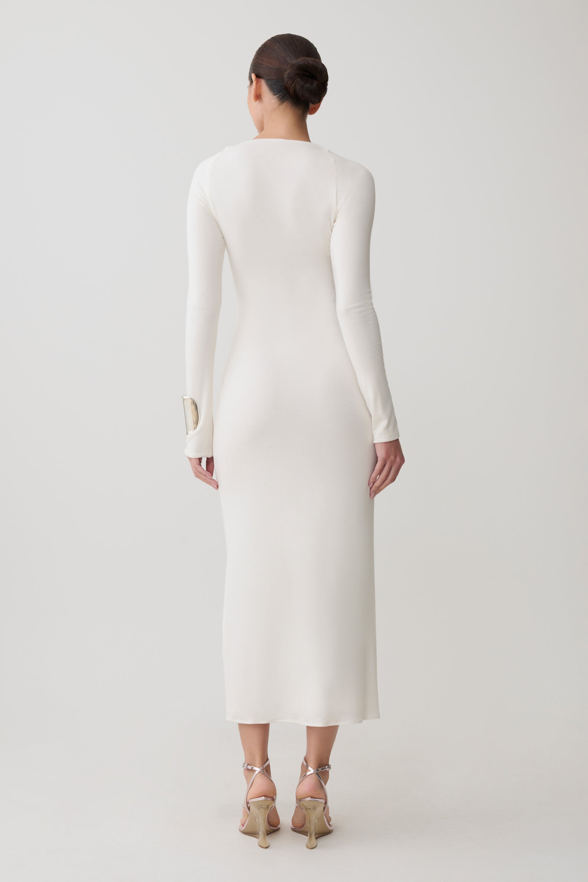 Freja Long Sleeve Wool Midi Dress - White #2