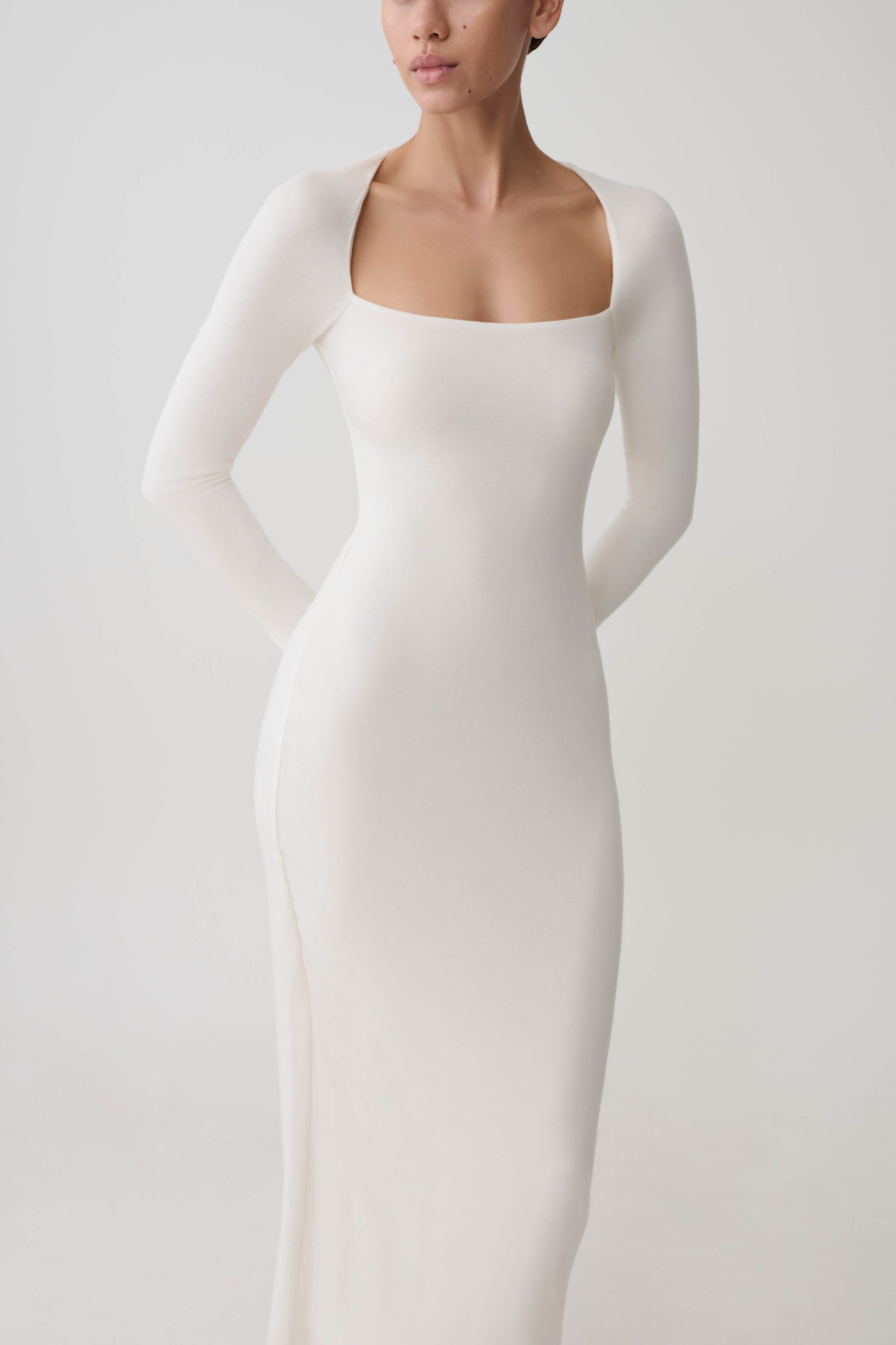 Freja Long Sleeve Wool Midi Dress - White #8