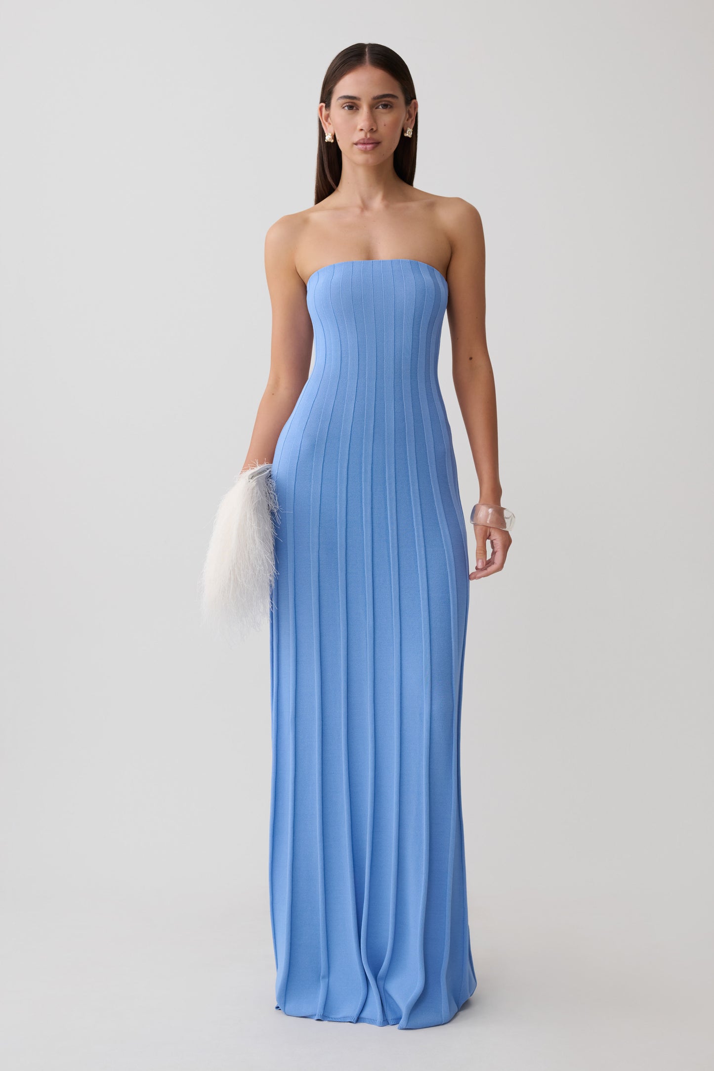 Pia Ribbed Strapless Maxi Dress - Periwinkle
