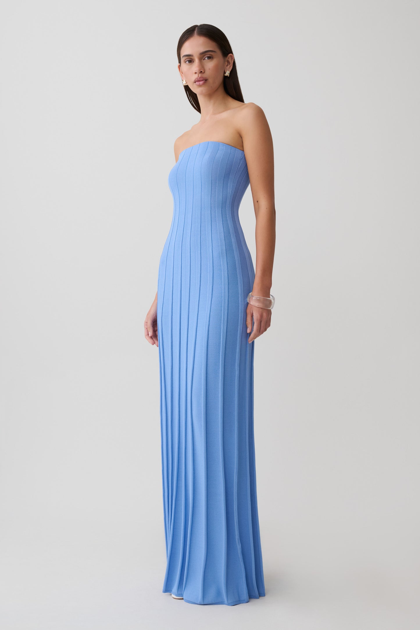 Pia Ribbed Strapless Maxi Dress - Periwinkle