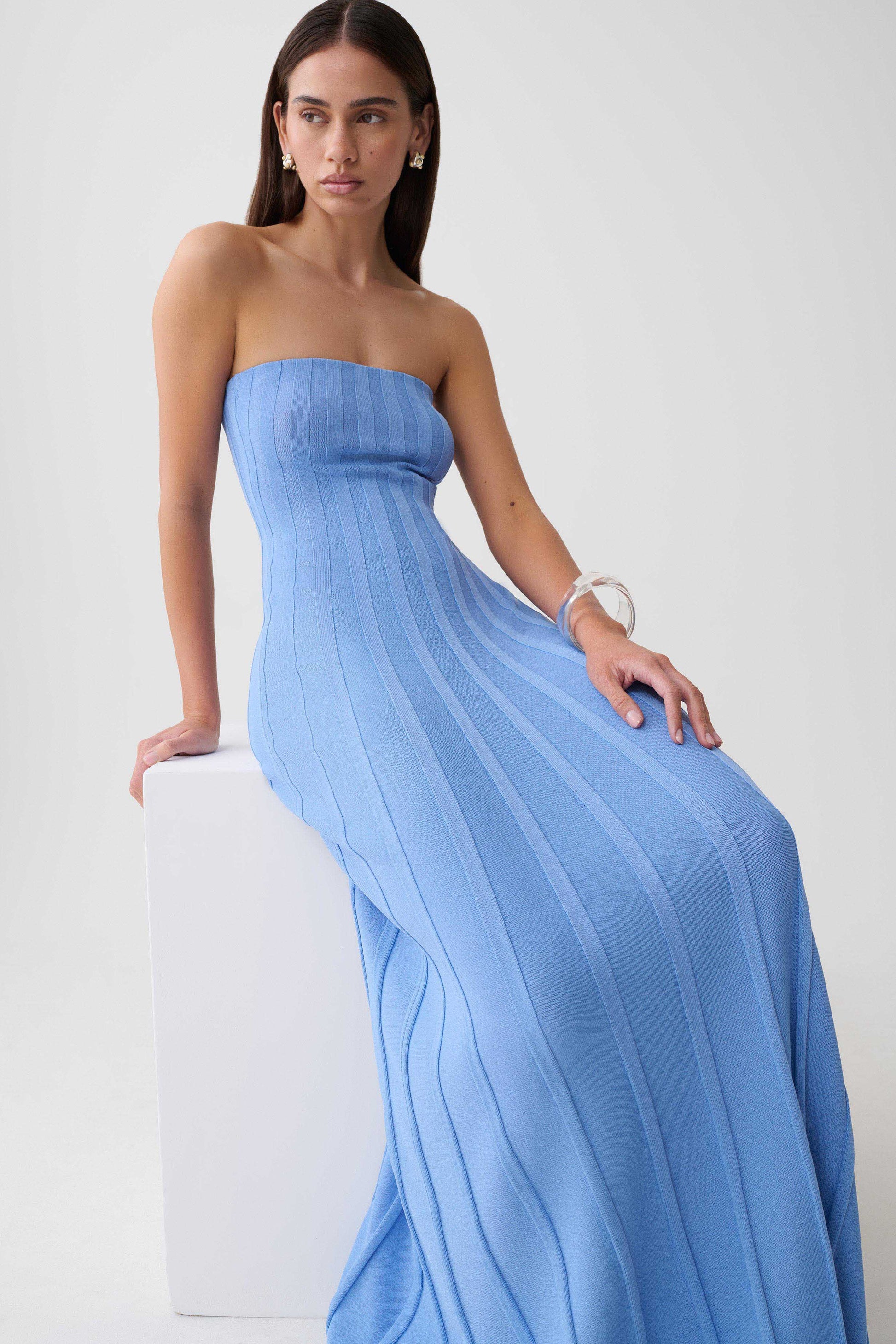 Pia Ribbed Strapless Maxi Dress - Periwinkle #7