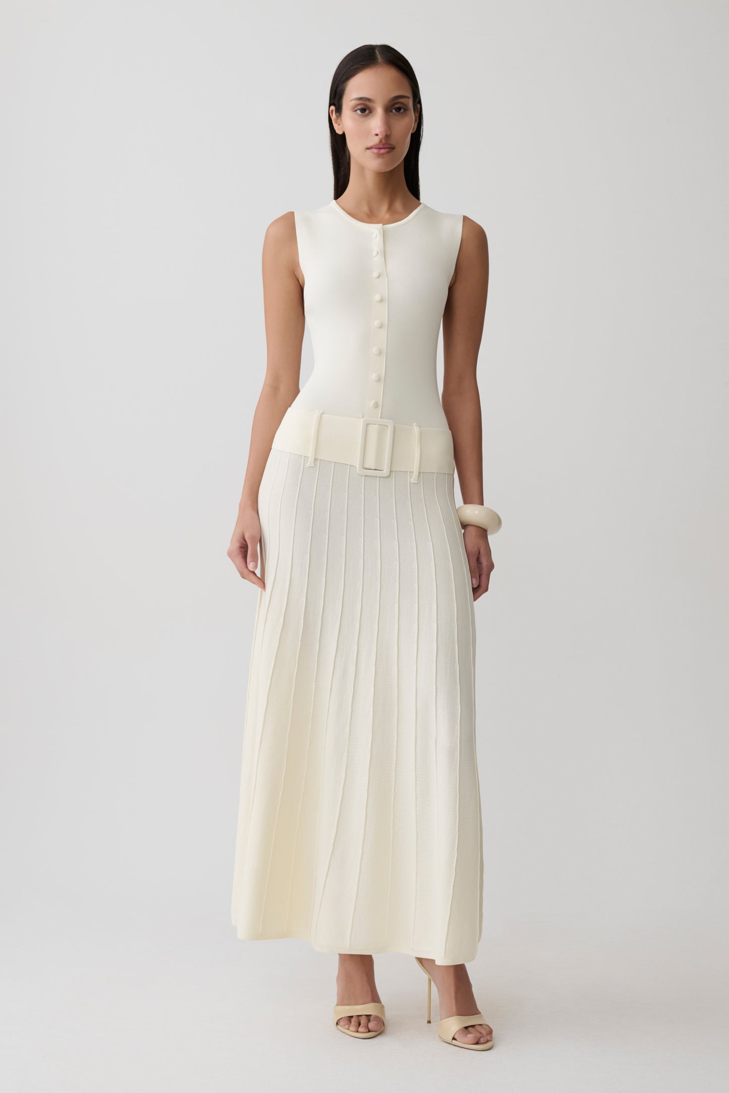 Rebena Pleated Midi Dress - Ivory